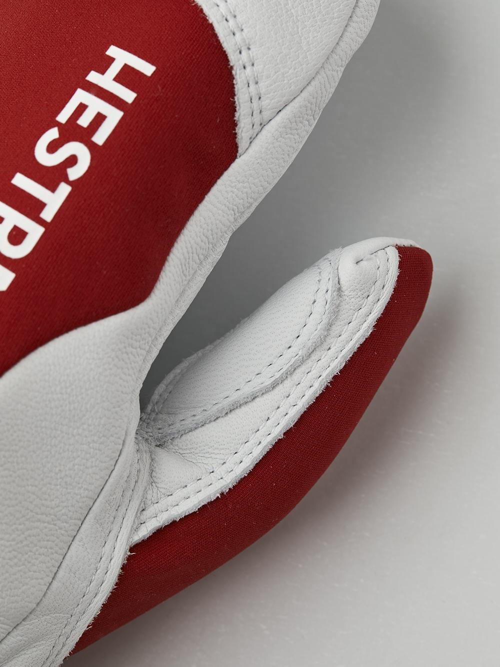 Red mitten with light gray goat leather palm (2 of 4)