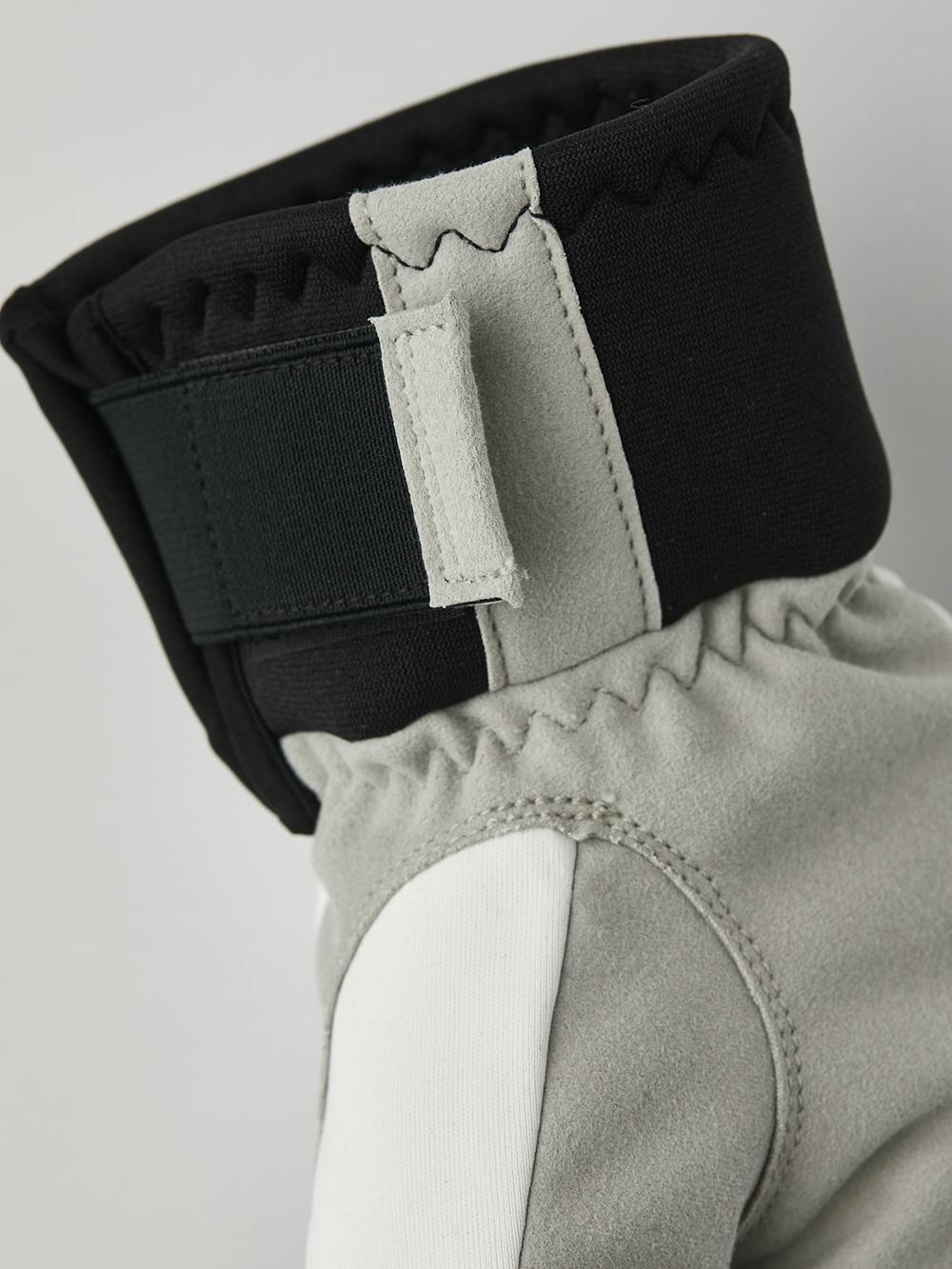 Black and white fabric mitten with gray synthetic suede palm (6 of 6)