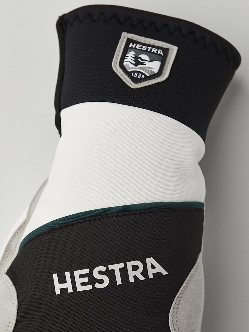 Black and white fabric mitten with gray synthetic suede palm (3 of 6)