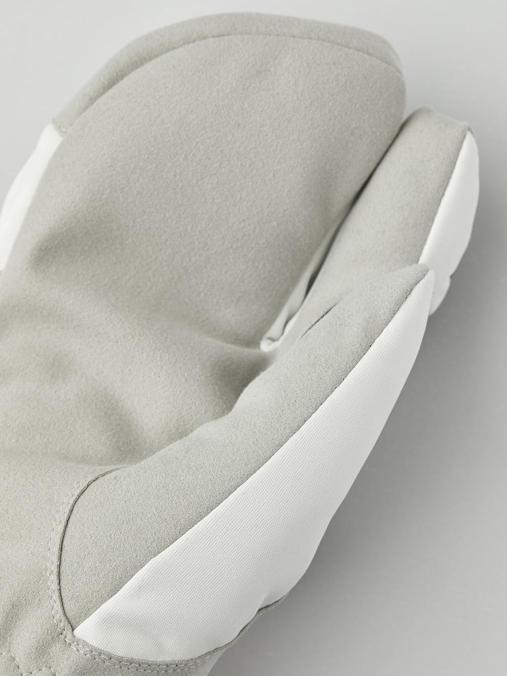 Black and white fabric three finger glove with gray synthetic suede palm (5 of 5)