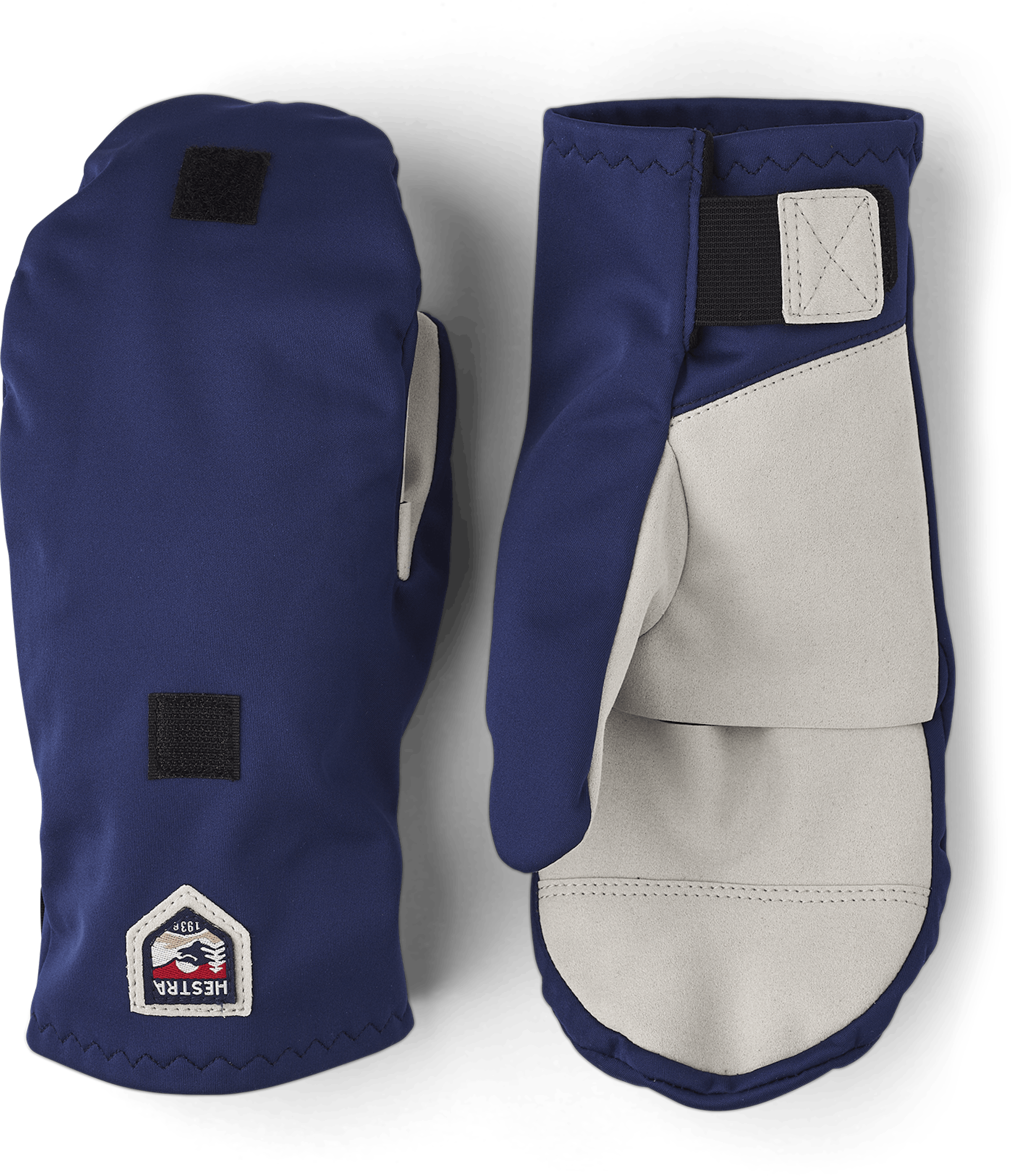 Dark blue fabric shell mitten with gray synthetic suede palm (1 of 6)