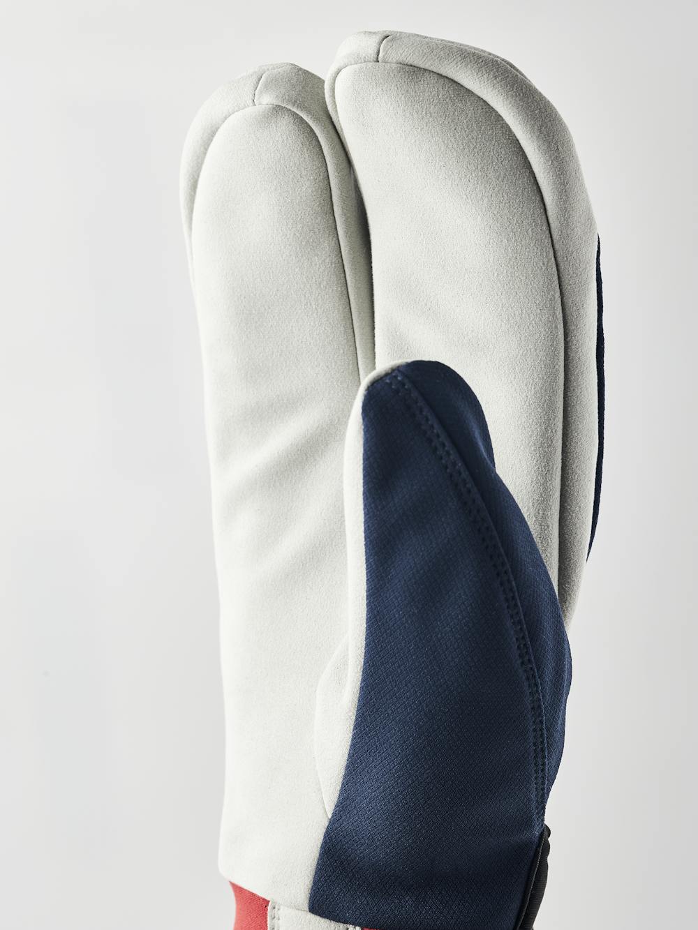 Dark blue and red fabric lobster glove with gray synthetic suede palm (4 of 5)