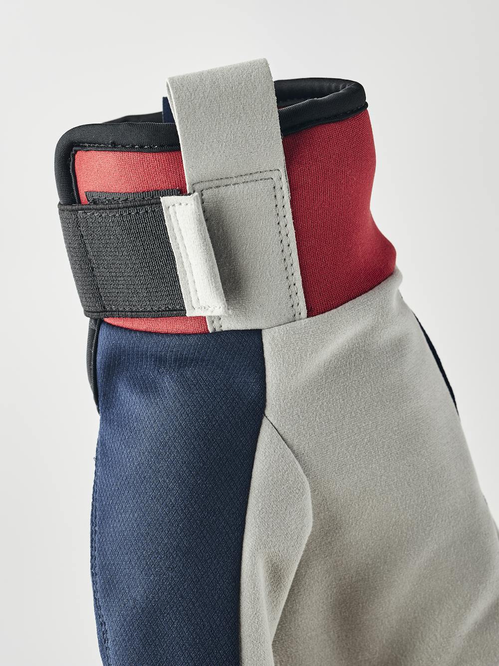 Dark blue and red fabric lobster glove with gray synthetic suede palm (3 of 5)