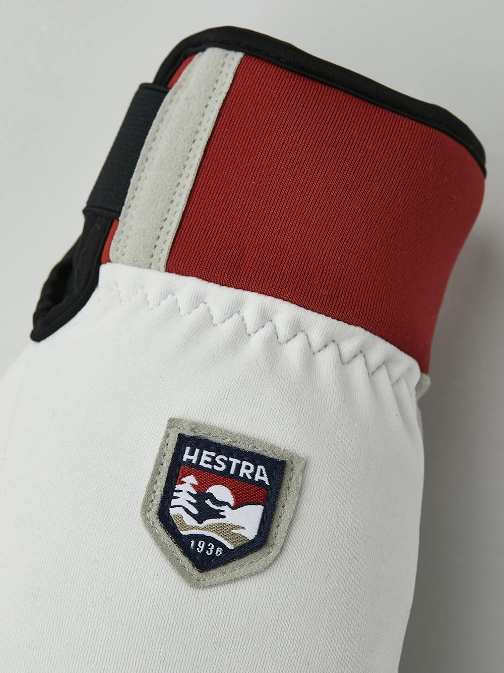 White and red fabric lobster glove with gray synthetic suede palm (5 of 5)