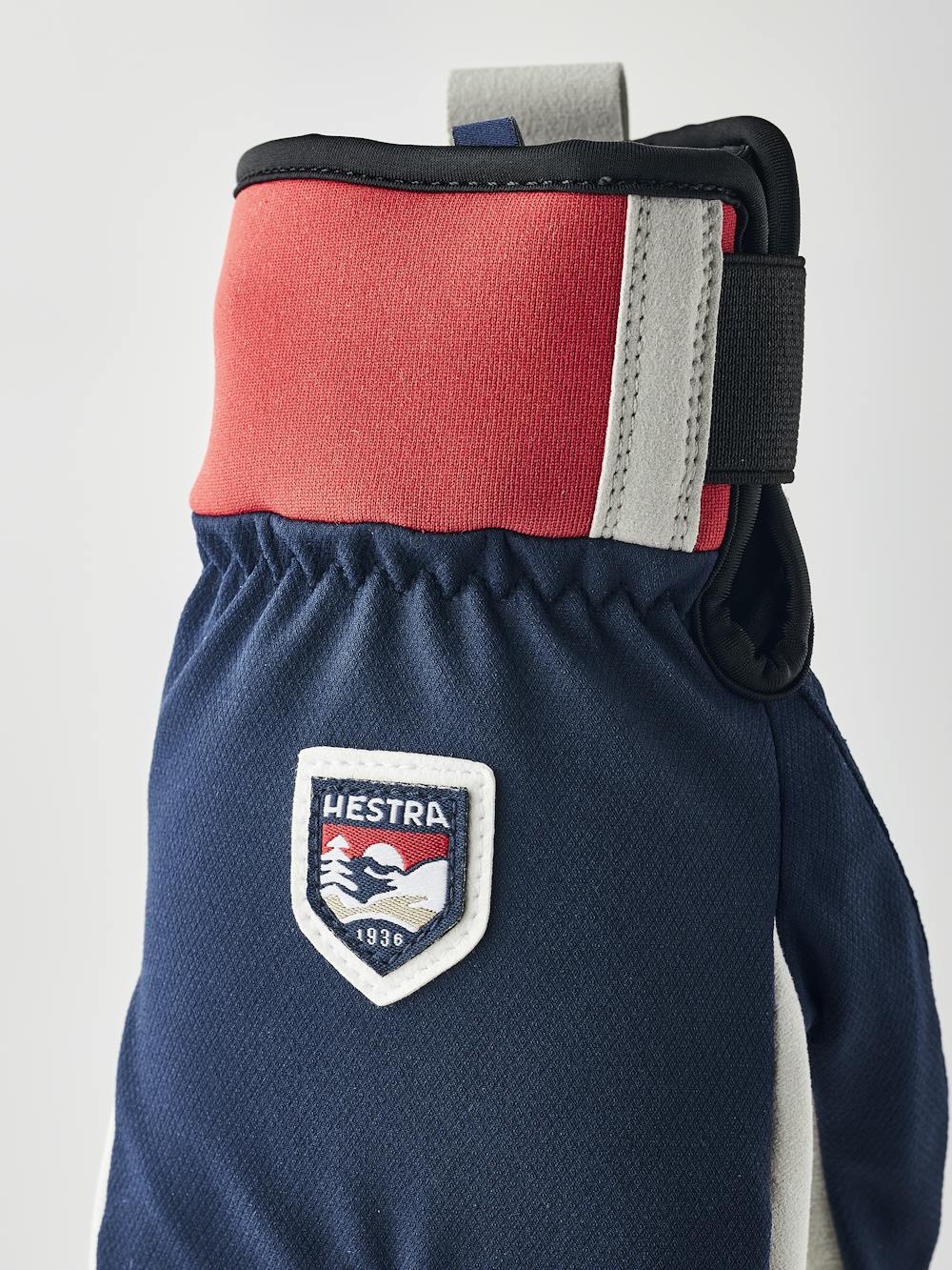 Dark blue and red fabric lobster glove with gray synthetic suede palm (5 of 5)