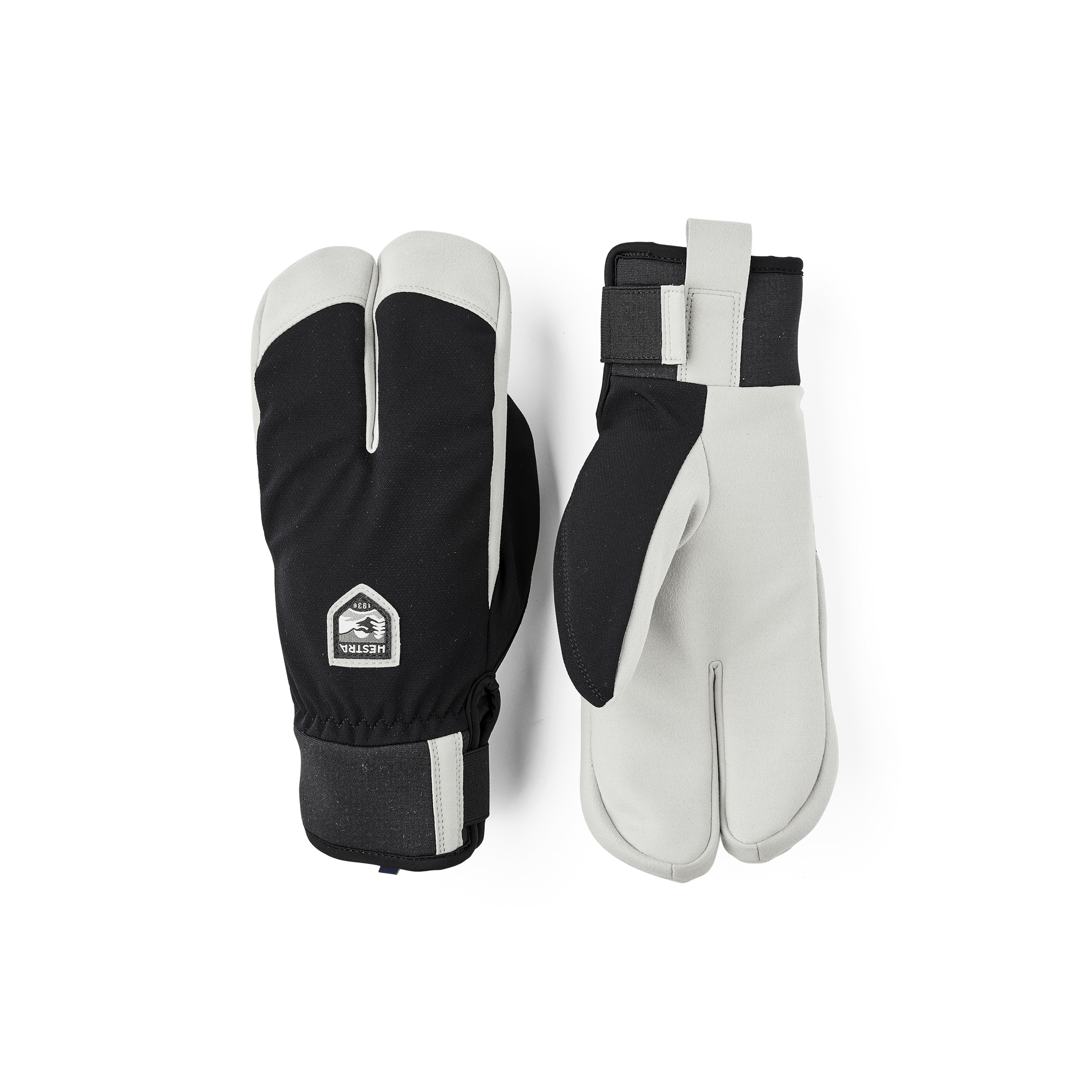 Svart lobsterhandske i tyg med grå innerhand i syntetisk mocka
 (1 av 5)