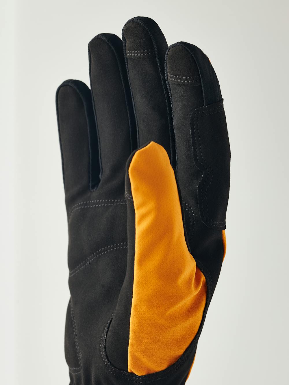 Oranger Fahrradhandschuh aus Stoff mit schwarzer Innenhand aus synthetischem Wildleder (2 oder 5)