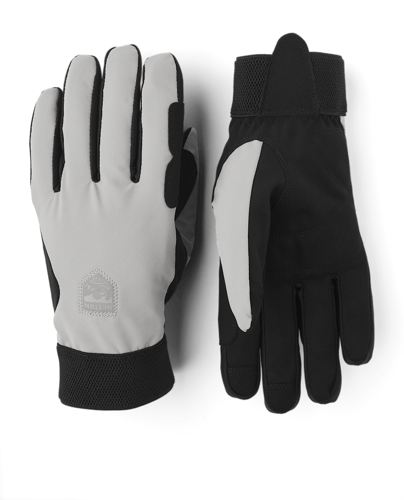 Beige fabric cycling glove with black synthetic suede palm (1 of 9)