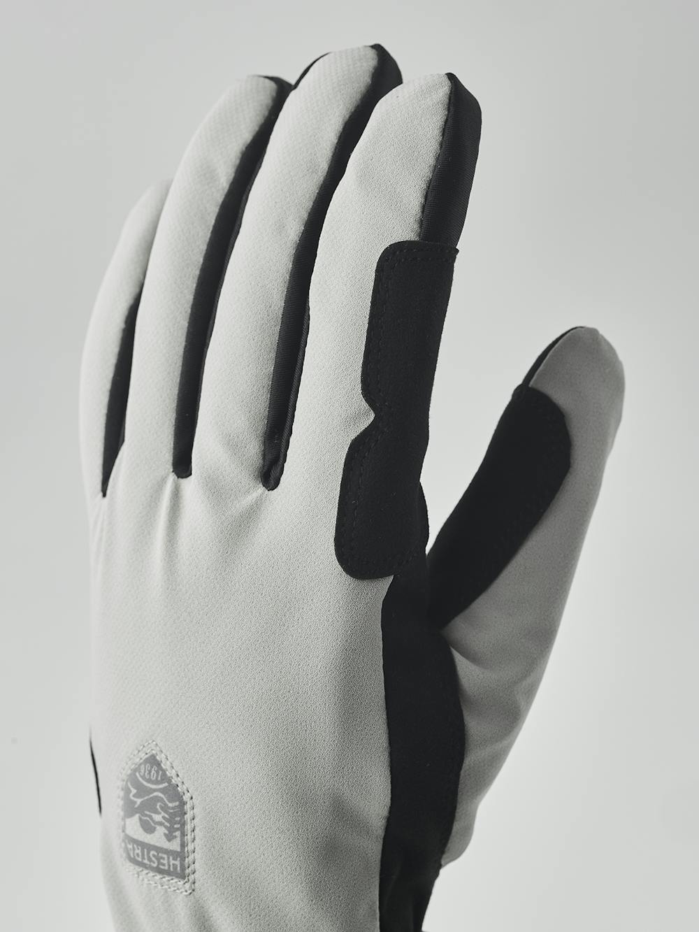 Beiger Fahrradhandschuh aus Stoff mit schwarzer Innenhand aus synthetischem Wildleder (3 oder 9)