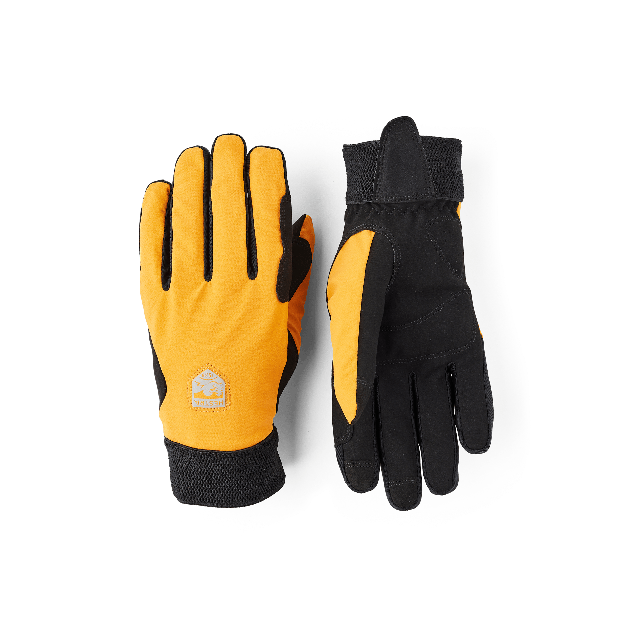 Orange fabric cycling glove with black synthetic suede palm (1 of 5)