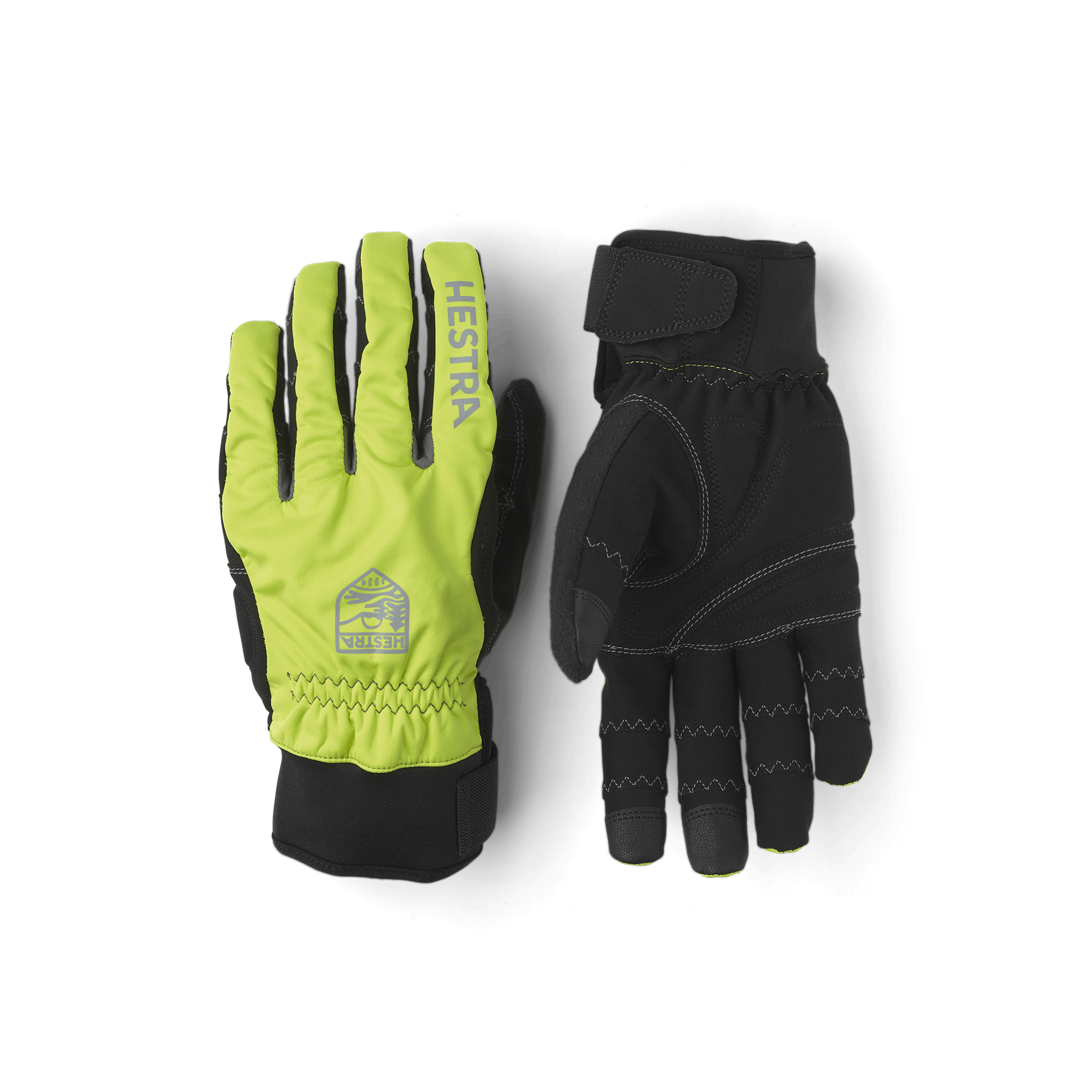 Gröngul cykelhandske i tyg med svart innerhand i syntetisk mocka och touch-funktion 
 (1 av 7)