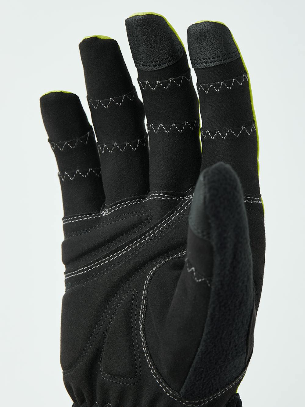 Green-yellow fabric cycling glove with black synthetic suede palm and touch function (6 of 7)
