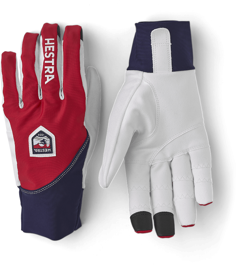 Red and blue cycling glove with lycra back and white synthetic suede palm  (1 of 5)