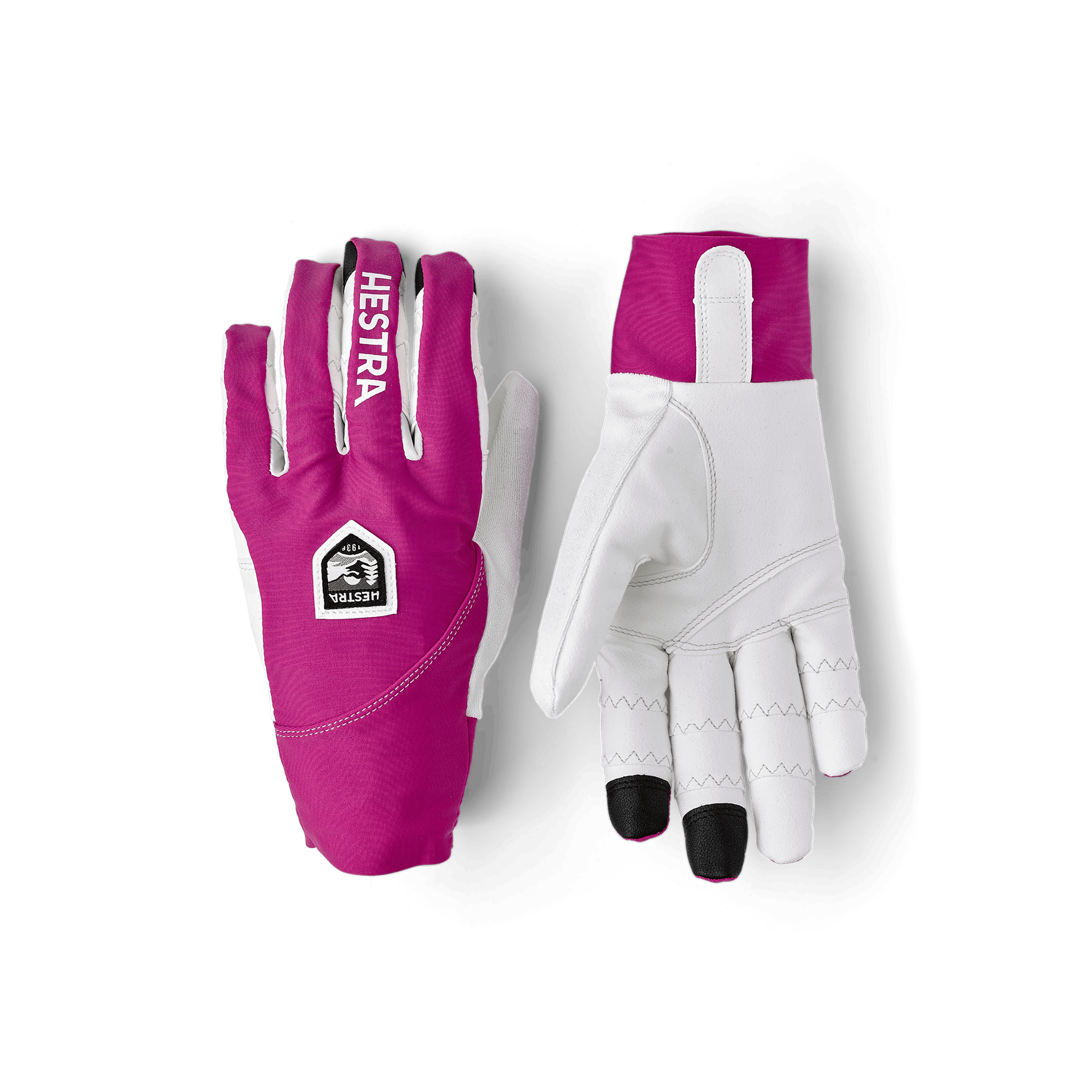 Pink cycling glove with lycra back and white synthetic suede palm (1 of 8)