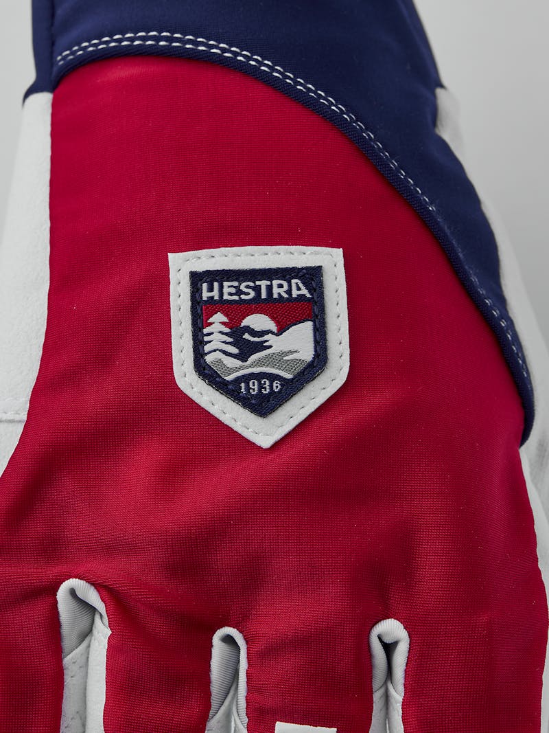 Red and blue cycling glove with lycra back and white synthetic suede palm  (3 of 5)