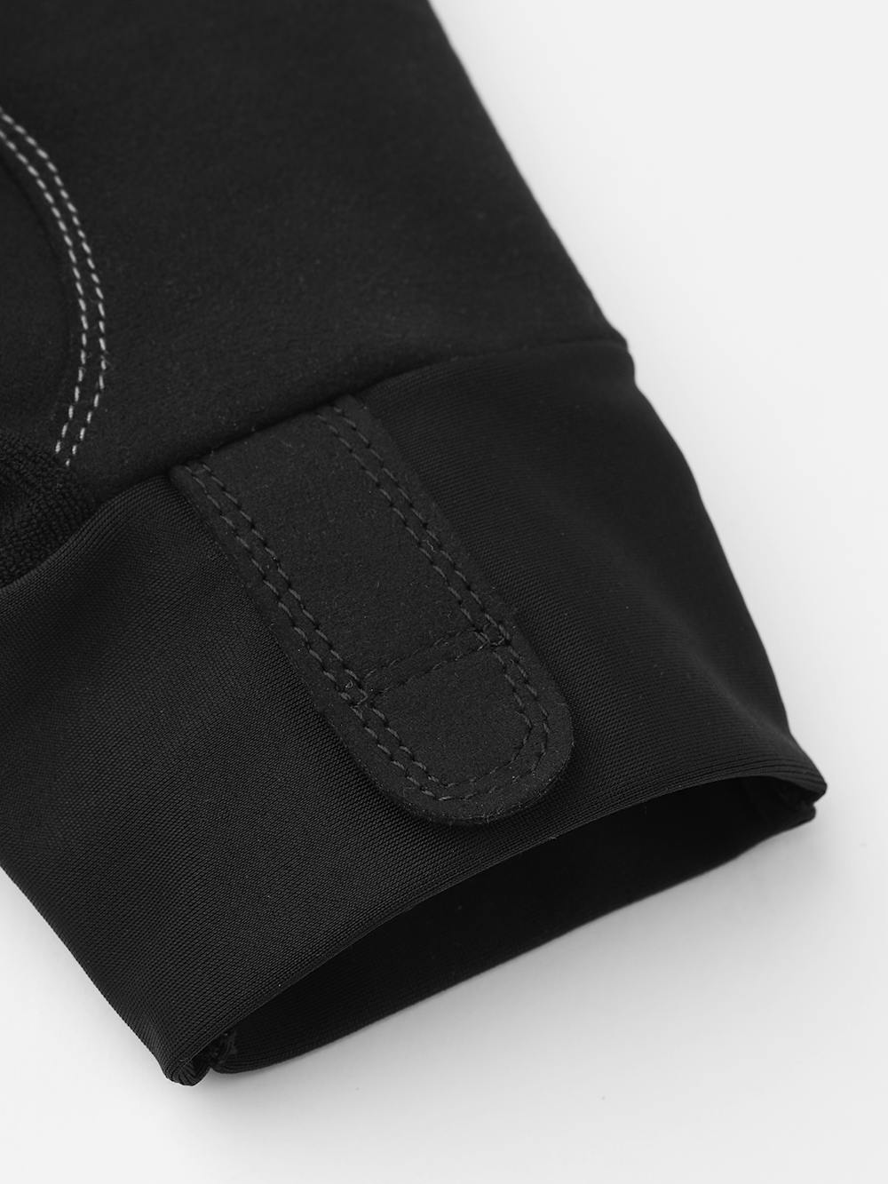 Schwarzer Fahrradhandschuh mit Lycra an der Oberhand und synthetischem Wildleder an der Innenhand  (5 oder 7)