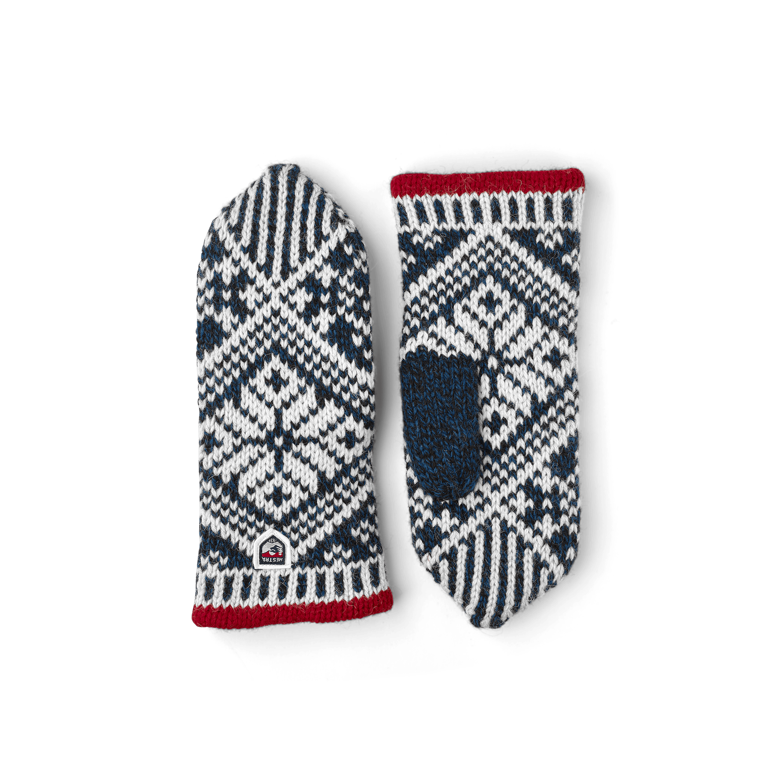 Blå och vit stickad tumvante i shetlandsull
(1 av 2)