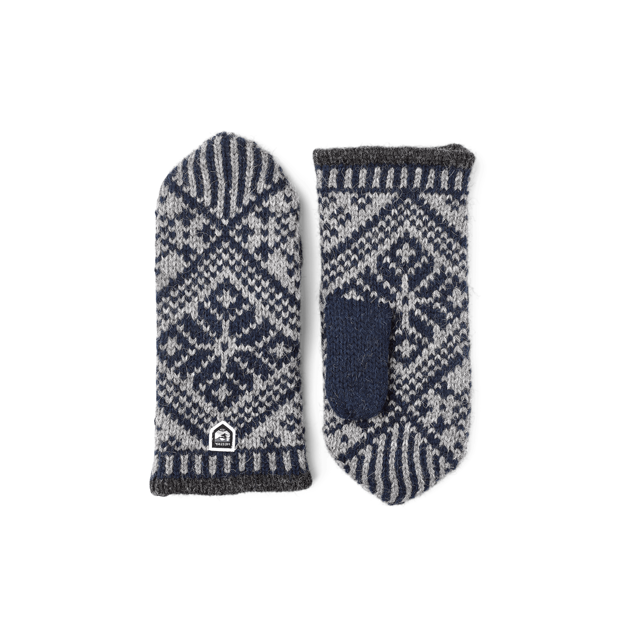 Dark blue and gray knitted mitten in Shetland wool (1 of 2)