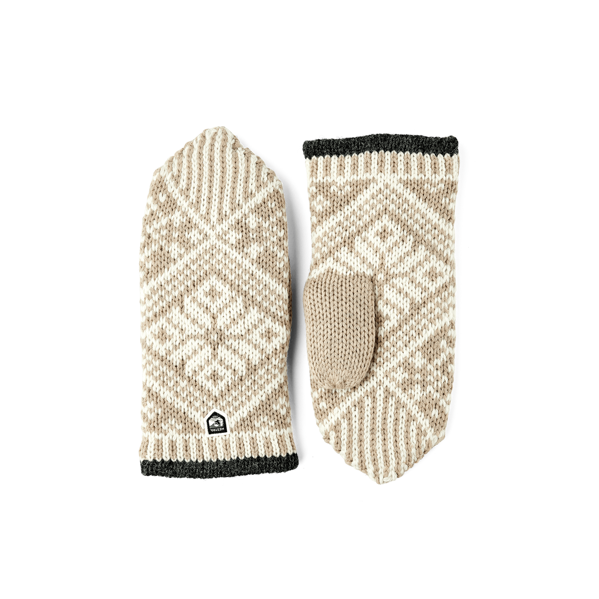 Beige and white knitted mitten in Shetland wool (1 of 4)