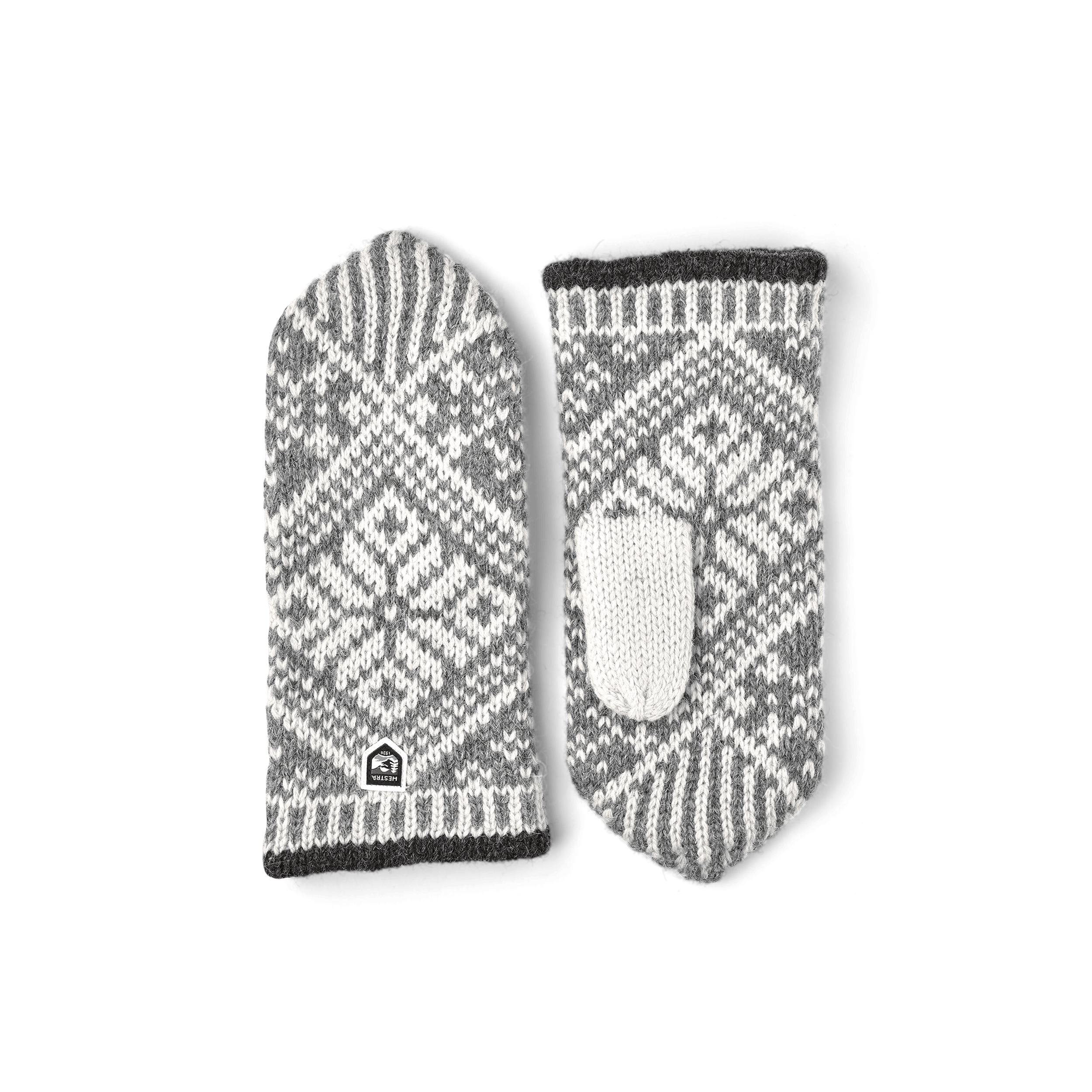 Gray and white knitted mitten in Shetland wool (1 of 2)