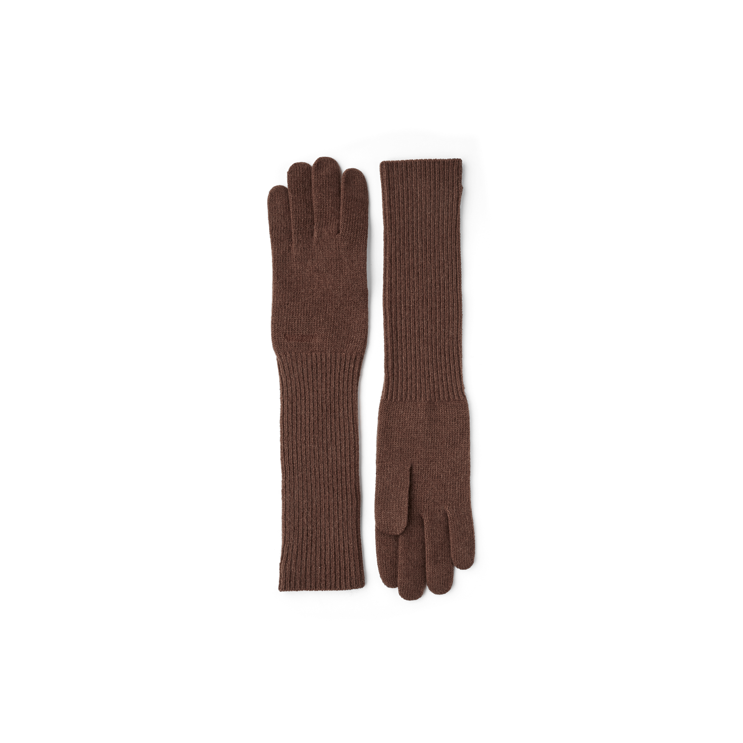 Dark beige long knitted cashmere glove (1 of 3)