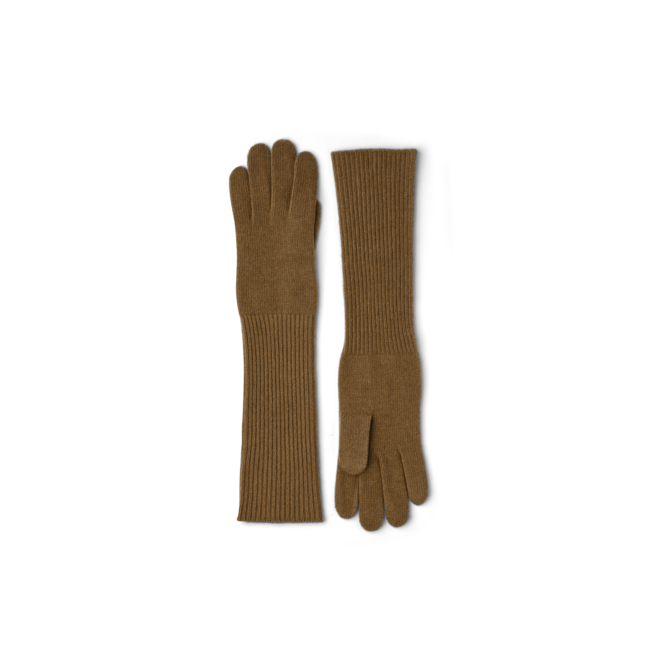 Dark beige long knitted cashmere glove (1 of 3)