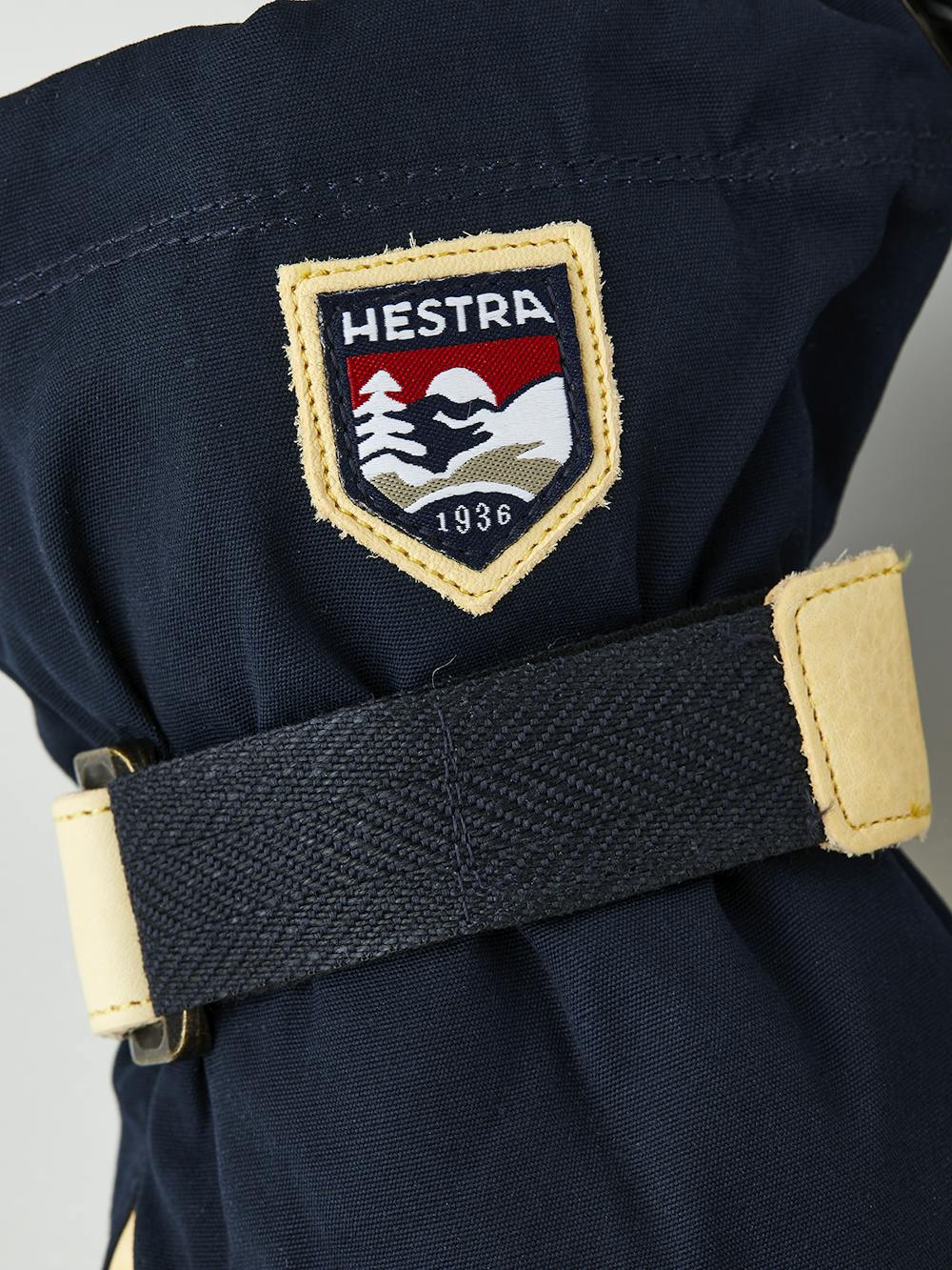 Dark blue fabric mitten with light yellow cow hide palm  (5 of 8)