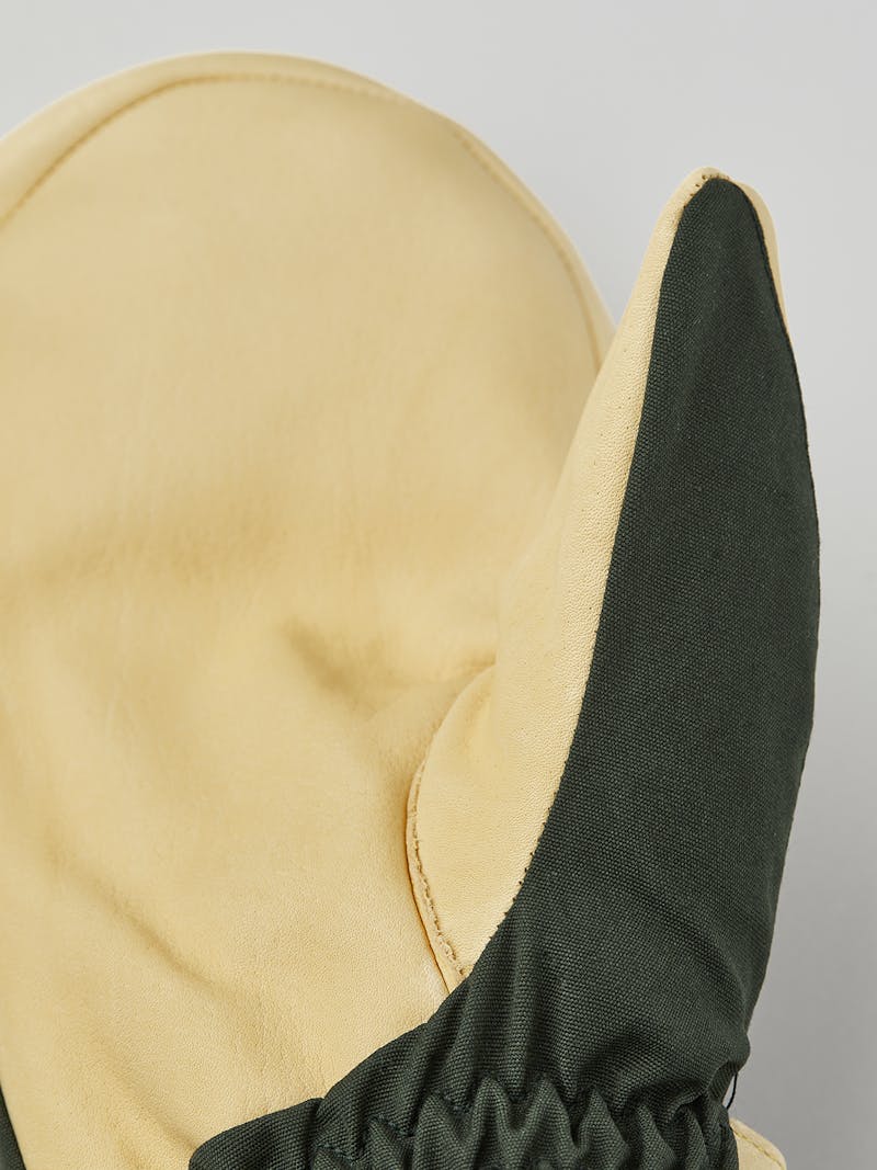 Dark green fabric mitten with light yellow cow hide palm  (6 of 9)
