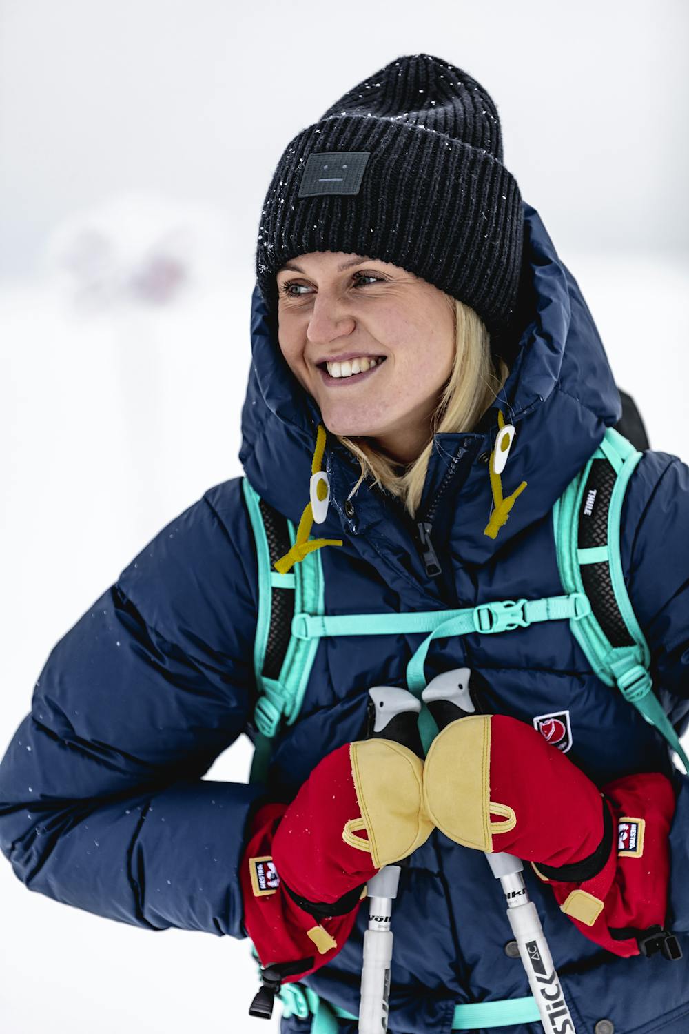 Red fabric mitten with light yellow cow hide palm (6 of 6)