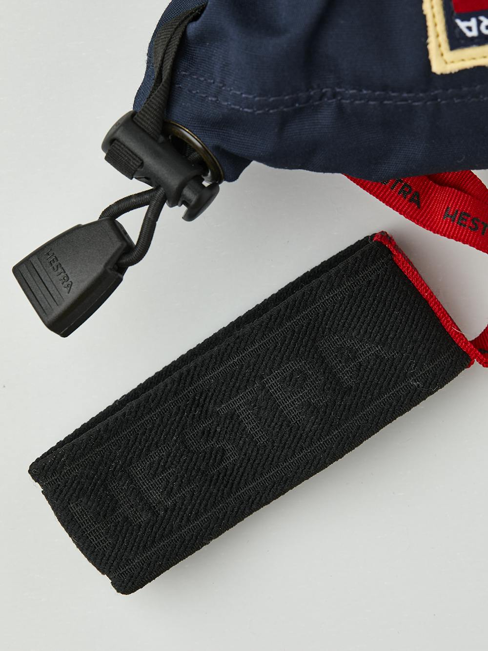 Dark blue fabric mitten with light yellow cow hide palm  (3 of 8)