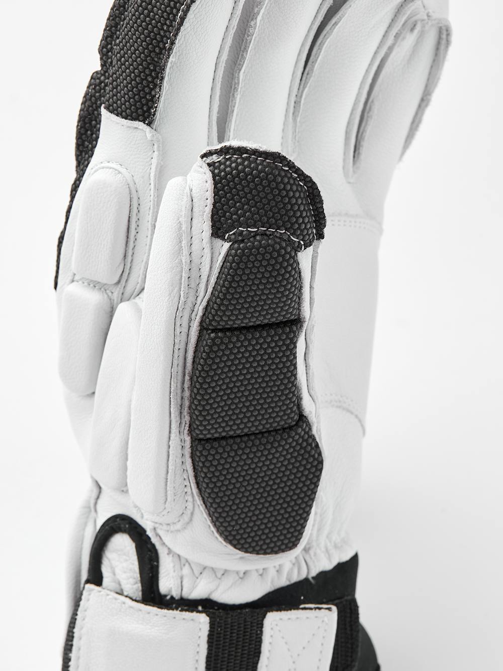 Weißer Skihandschuh aus Ziegenleder mit grauen Protektoren auf der Oberseite 
 (2 oder 5)