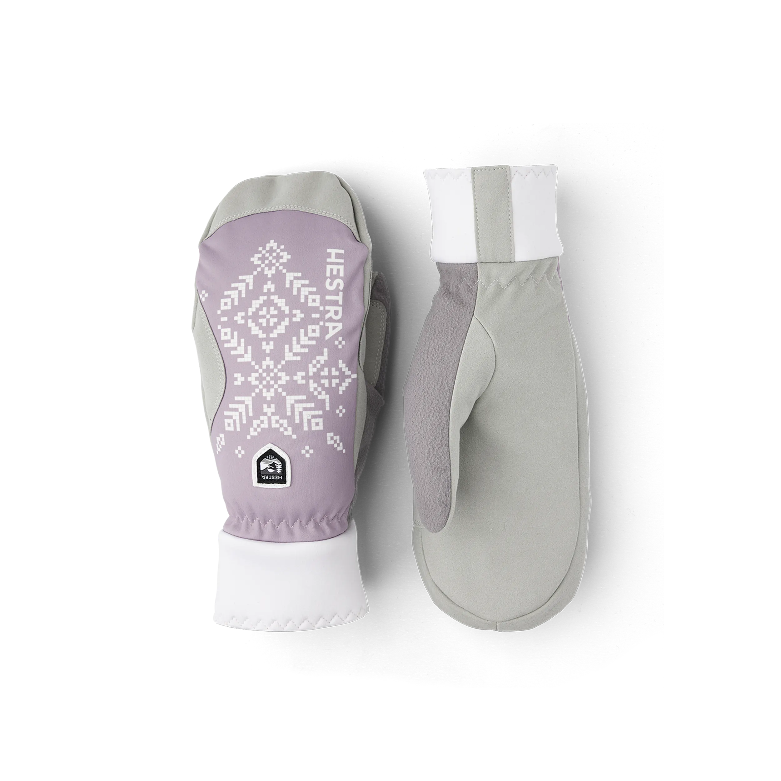 Light purple print fabric mitten with white palm (1 of 5)