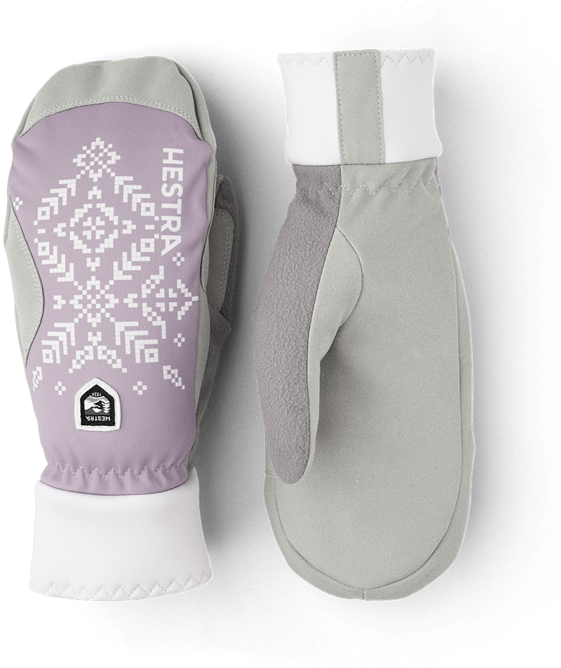 Light purple print fabric mitten with white palm (1 of 5)