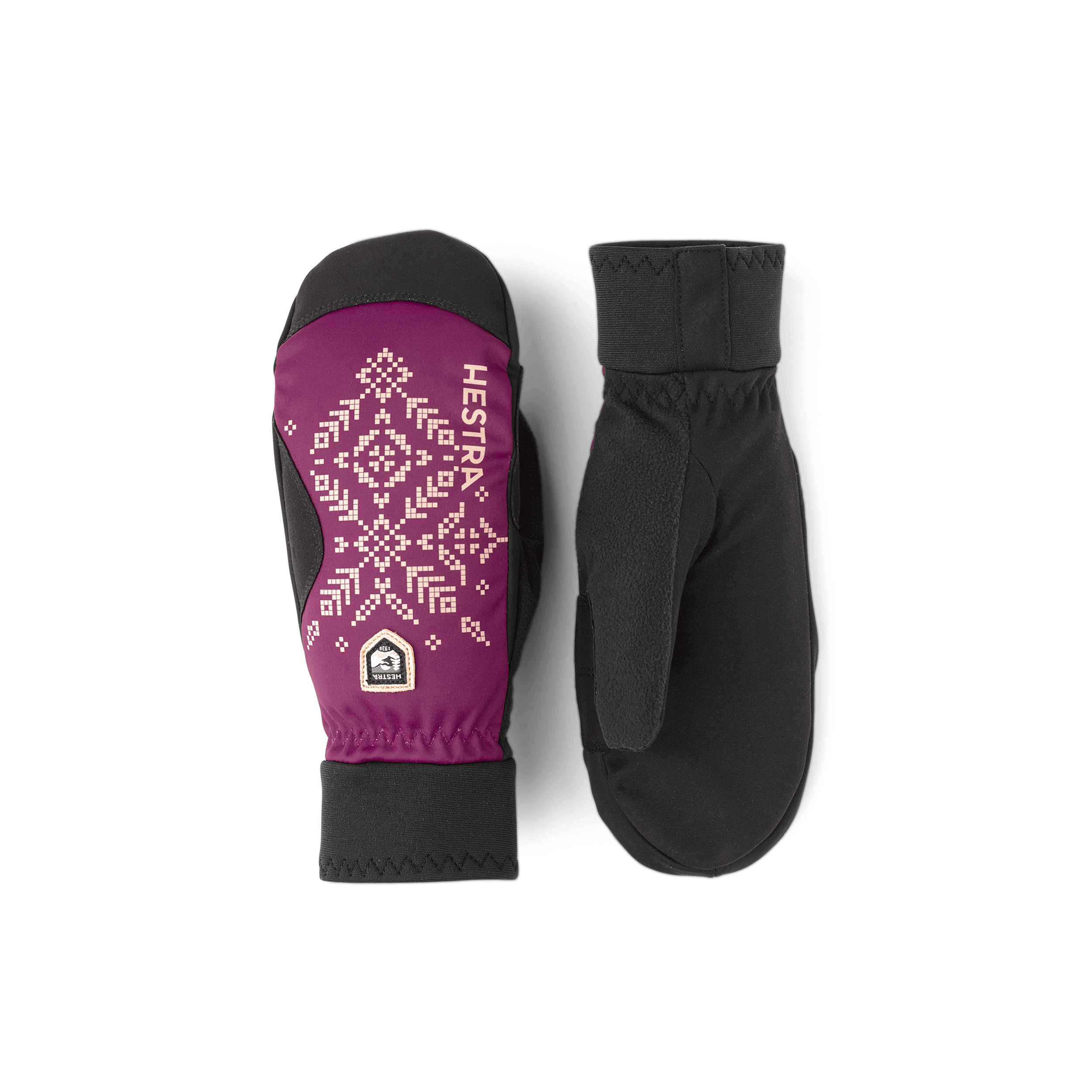 Burgundy print fabric mitten with black palm (1 of 4)