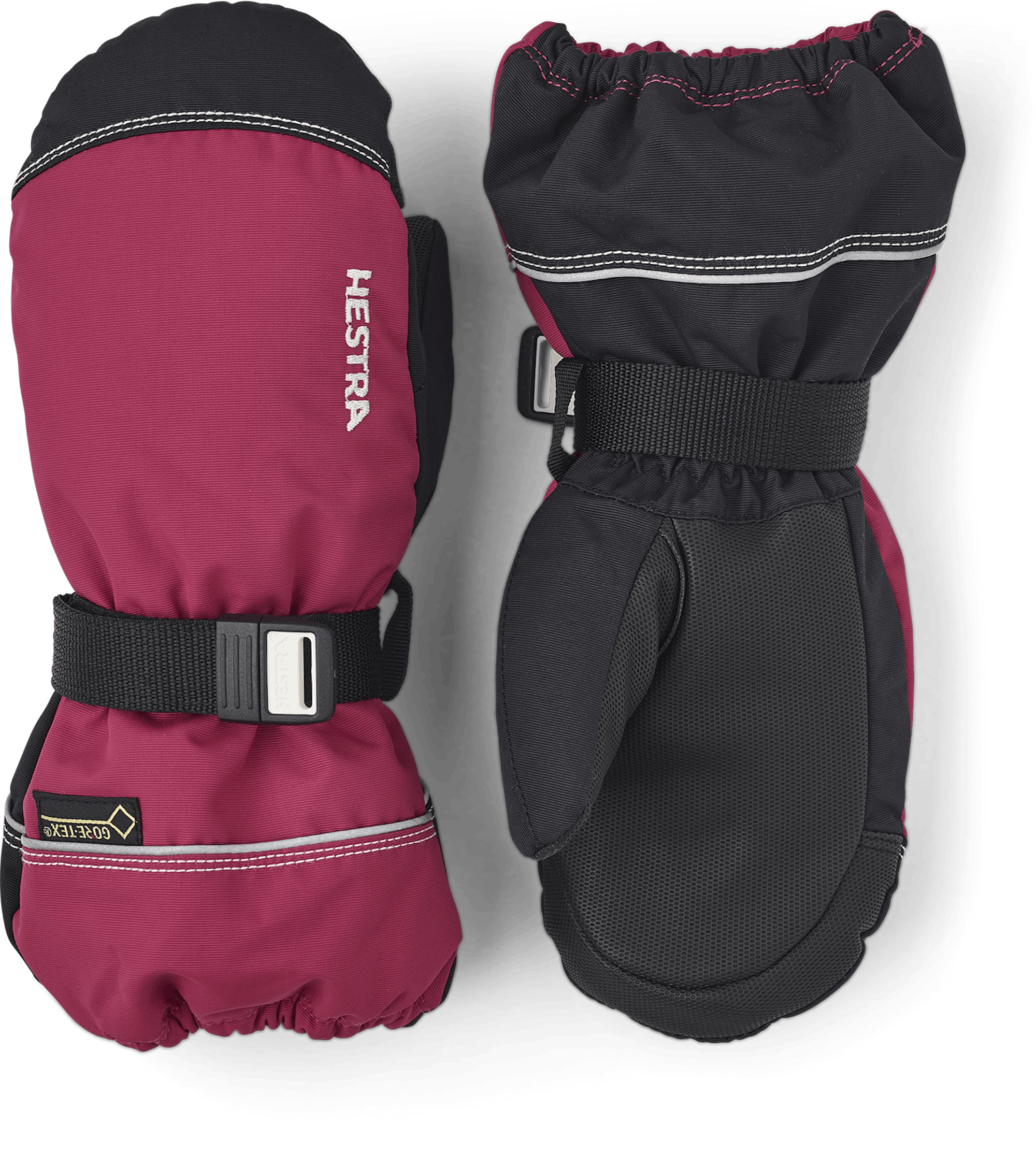 Pink and purple fabric mitten with black synthetic palm and wrist adjustment (1 of 5)