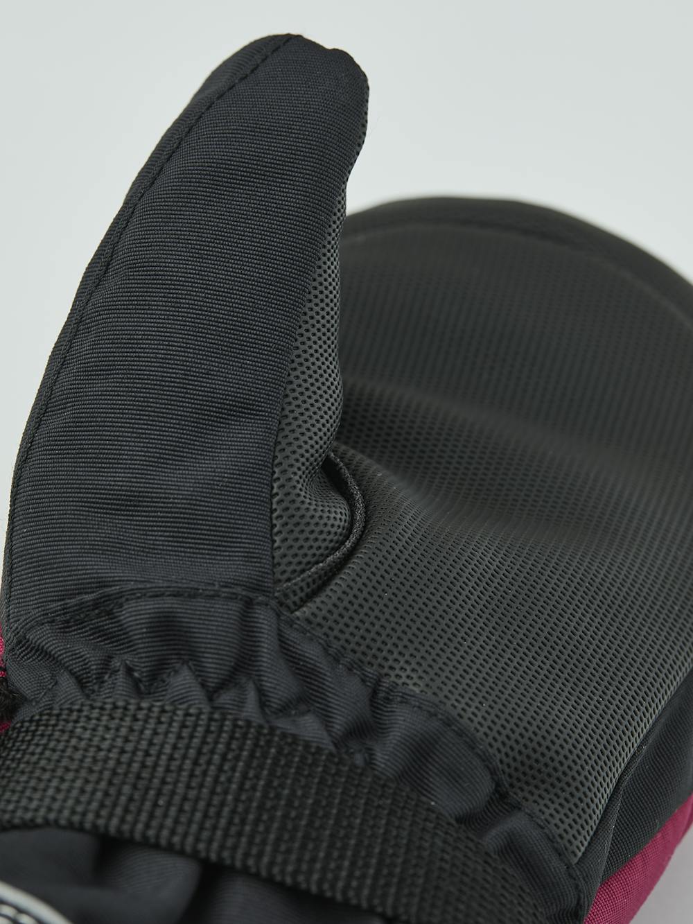 Pink and purple fabric mitten with black synthetic palm and wrist adjustment  (5 of 5)