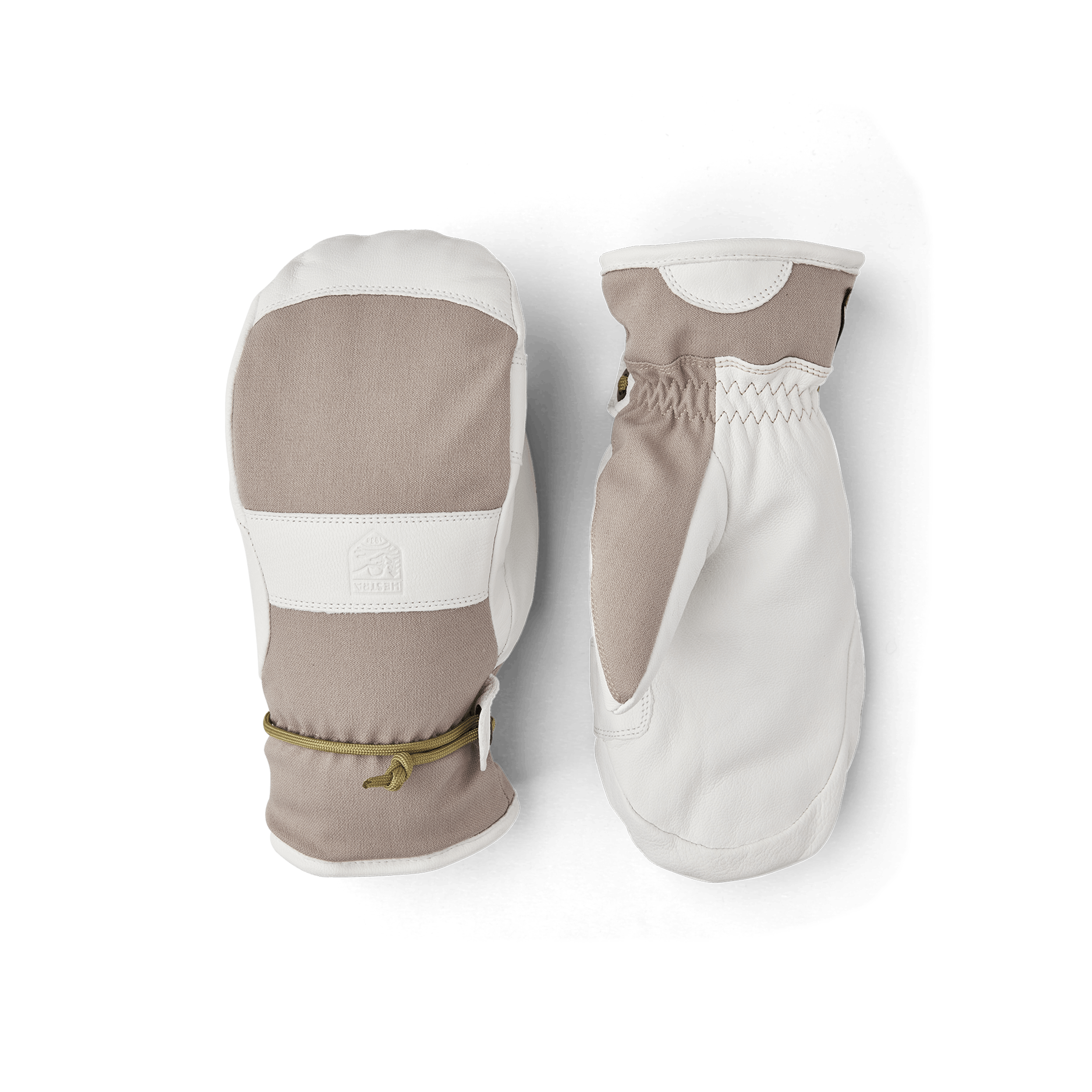 Beige mitten with white goat leather palm and wrist strap (1 of 7)