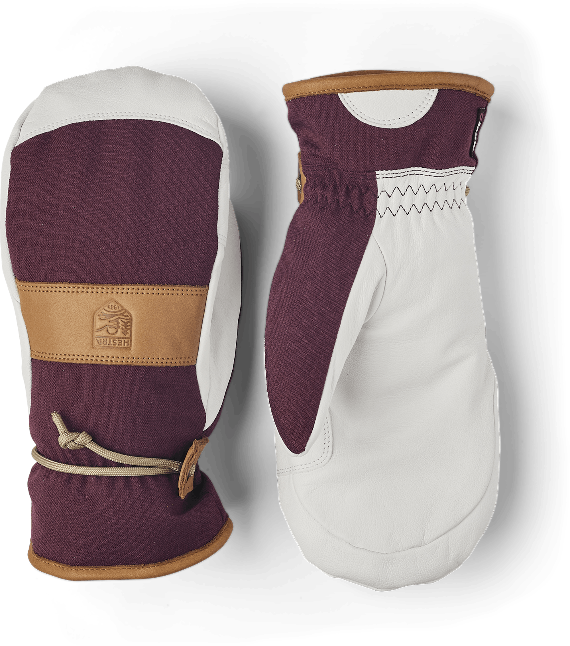 Bordeauxroter Fausthandschuh mit weißem Ziegenleder an der Innenhand und Handgelenkschlaufe (1 oder 10)