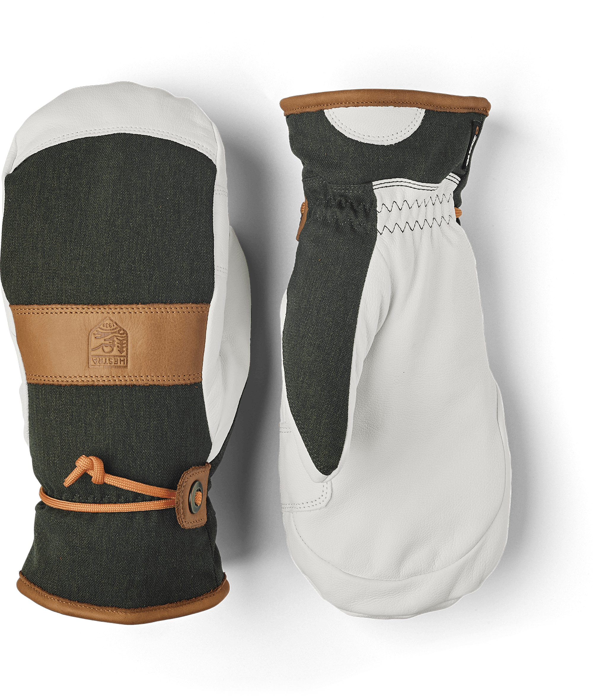 Dark green mitten with white goat leather palm and wrist strap (1 of 8)