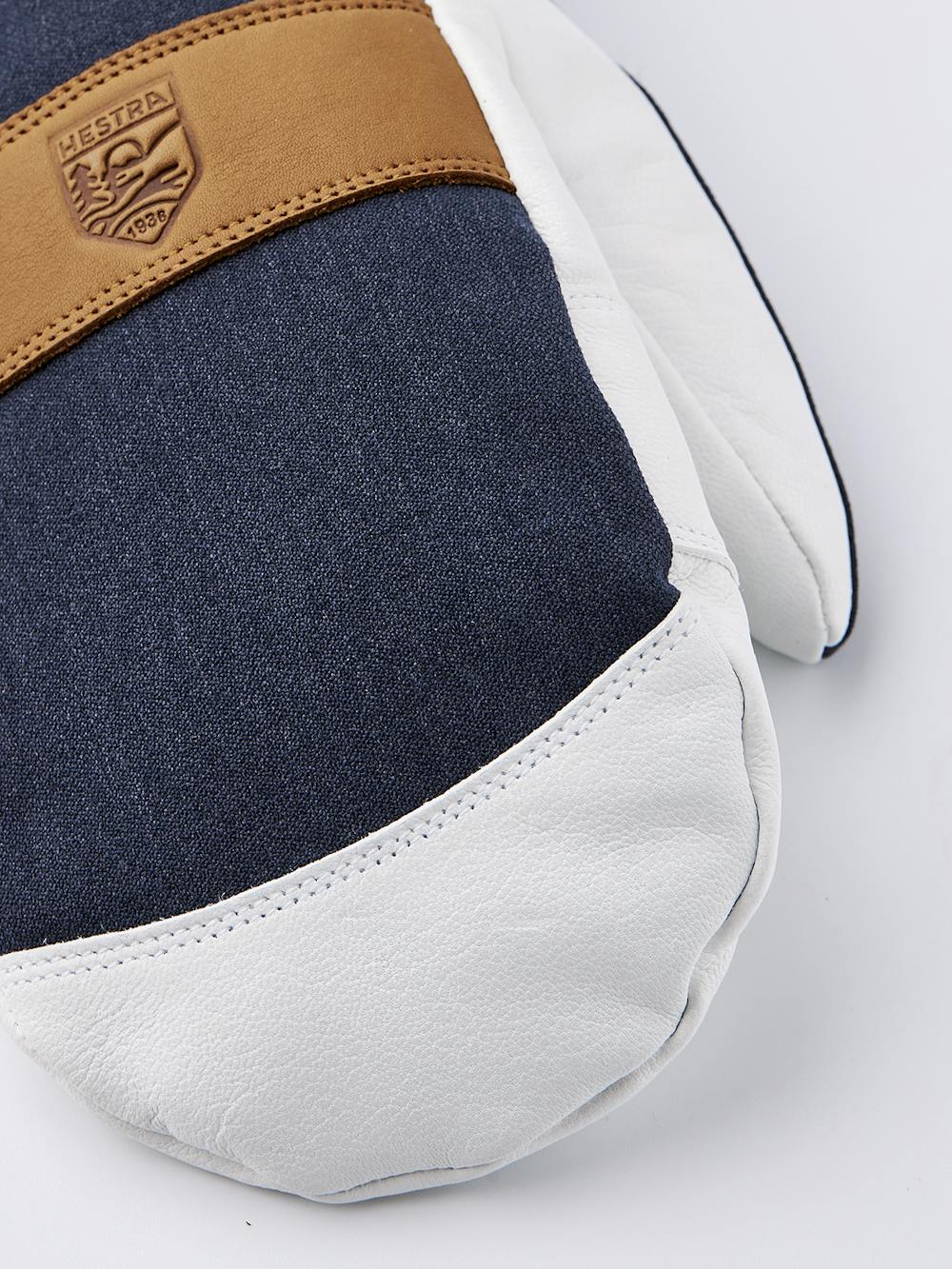 Dark blue mitten with white goat leather palm and wrist strap (2 of 5)