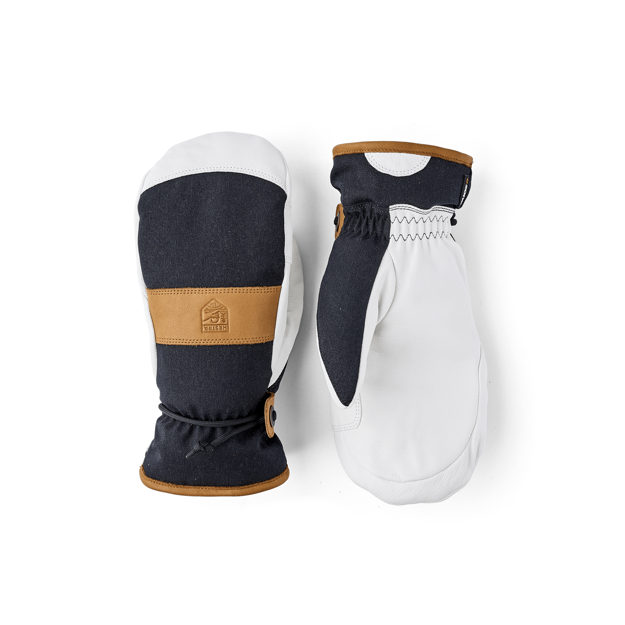 Black mitten with white goat leather palm and wrist strap (1 of 9)