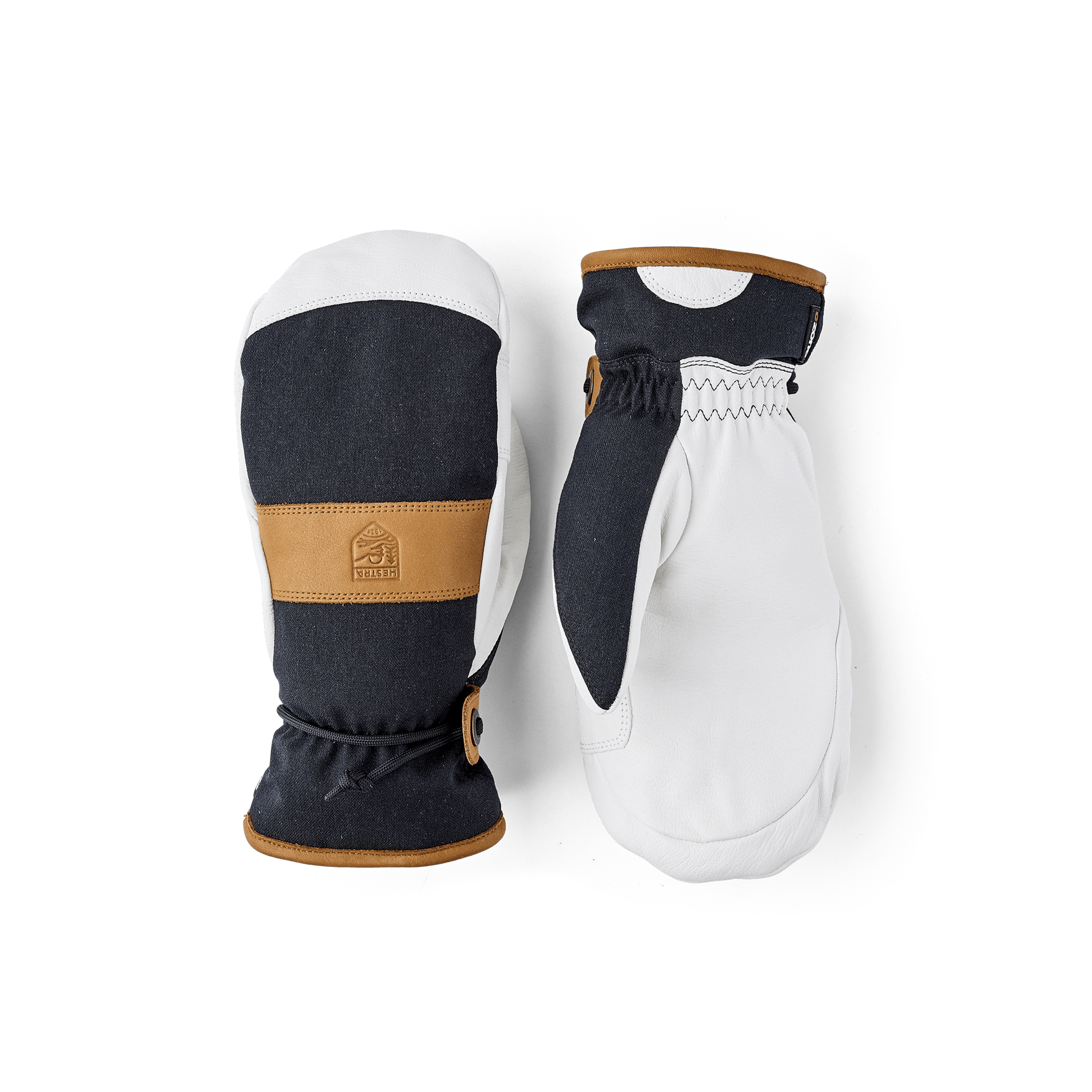 Black mitten with white goat leather palm and wrist strap (1 of 9)