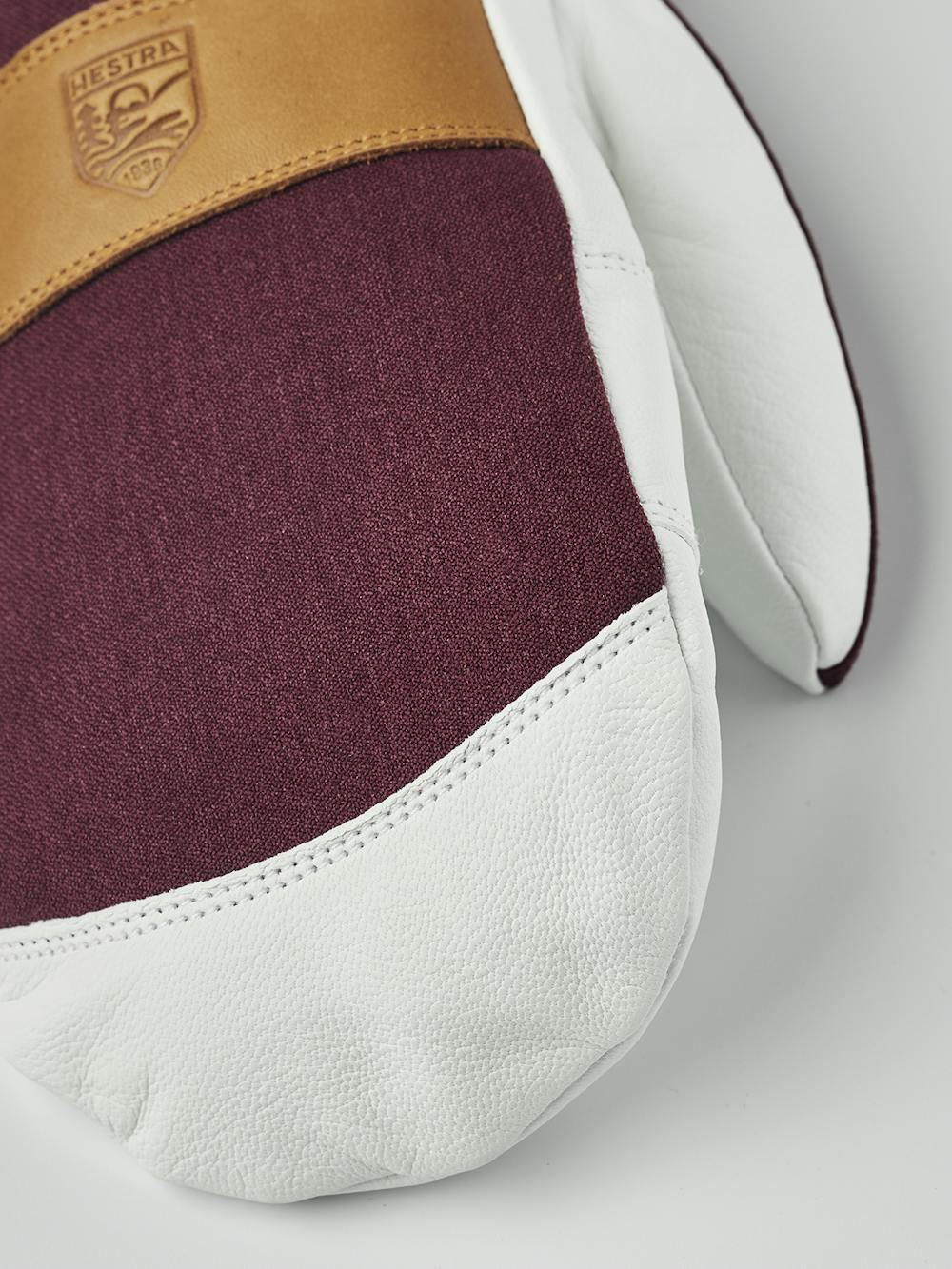 Bordeauxroter Fausthandschuh mit weißem Ziegenleder an der Innenhand und Handgelenkschlaufe (7 oder 10)