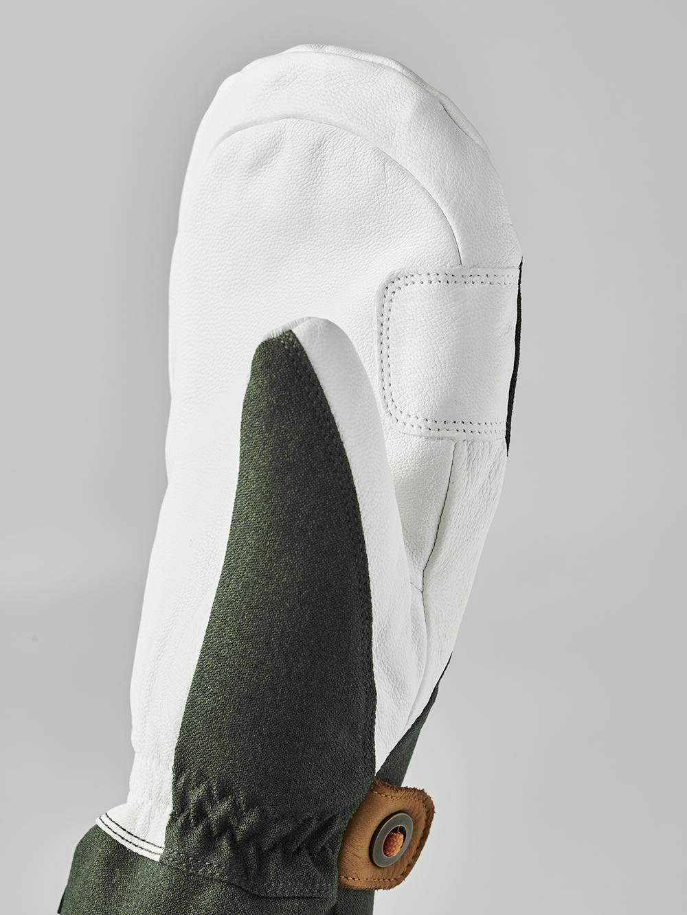 Dark green mitten with white goat leather palm and wrist strap (5 of 8)