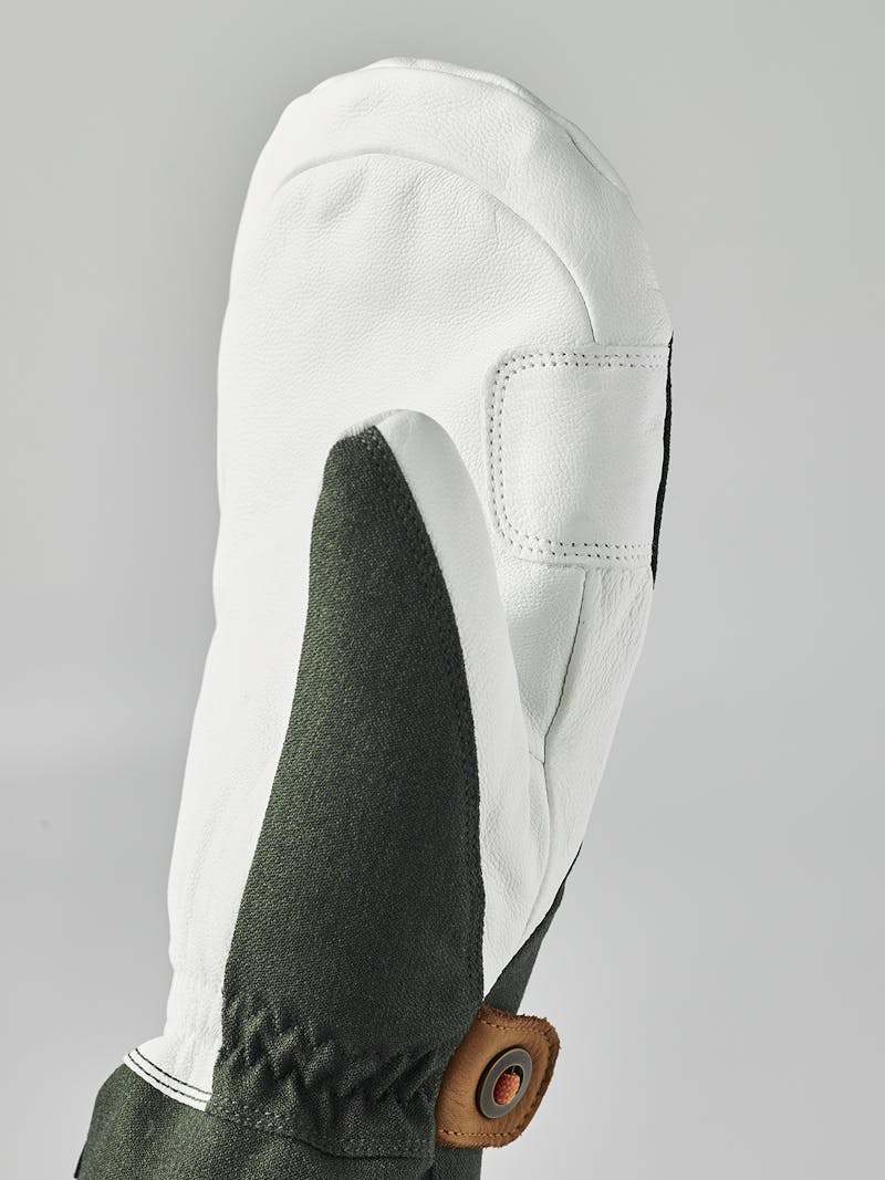 Dark green mitten with white goat leather palm and wrist strap (5 of 8)