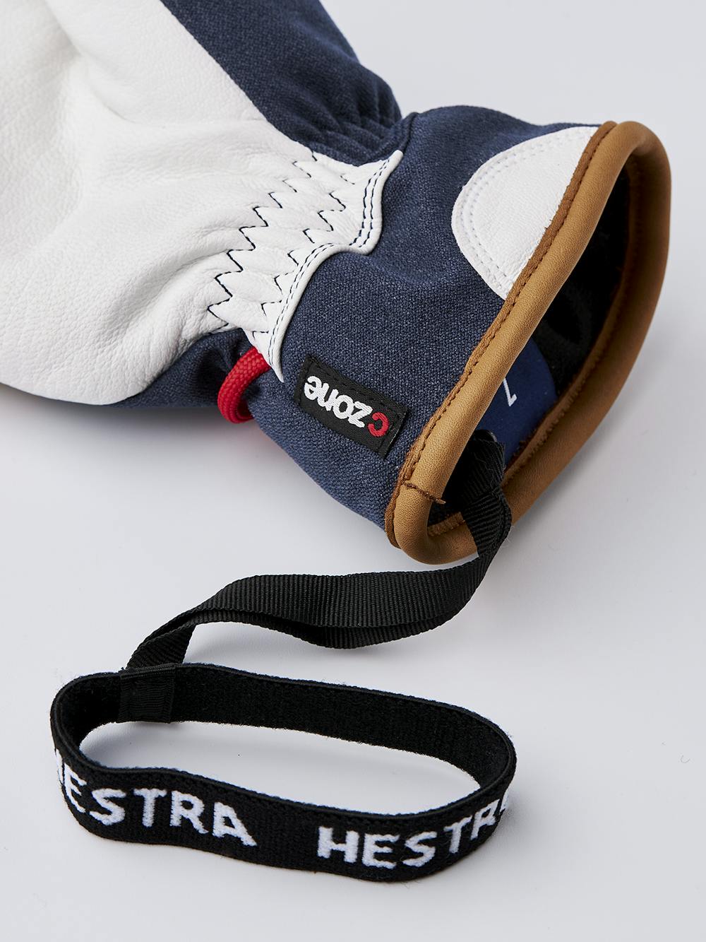 Dark blue mitten with white goat leather palm and wrist strap (5 of 5)