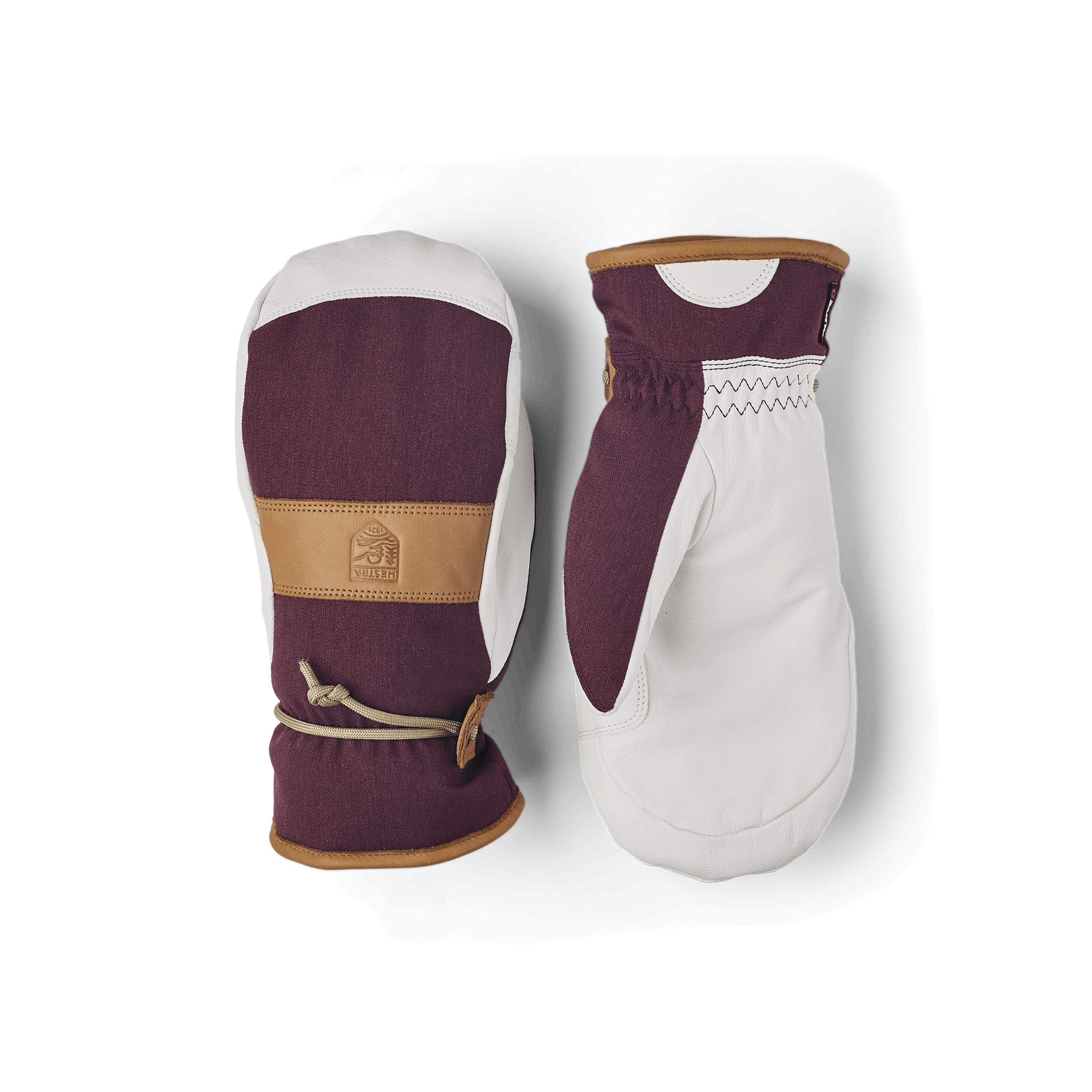Wine red mitten with white goat leather palm and wrist strap (1 of 10)