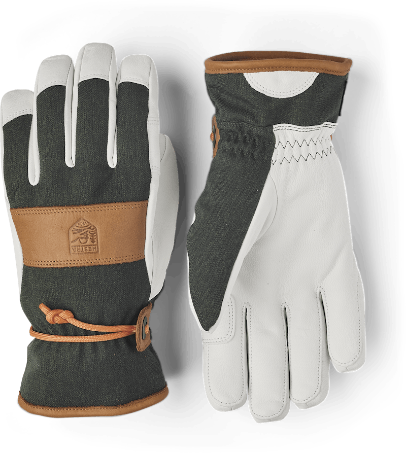 Dark green ski glove with white goat leather palm and wrist strap (1 of 11)