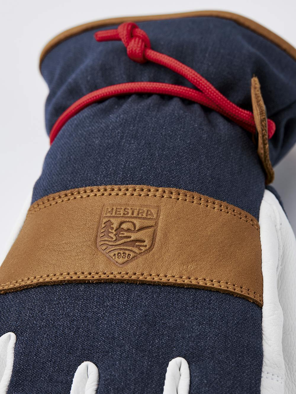 Dark blue ski glove with white goat leather palm and wrist strap  (2 of 8)