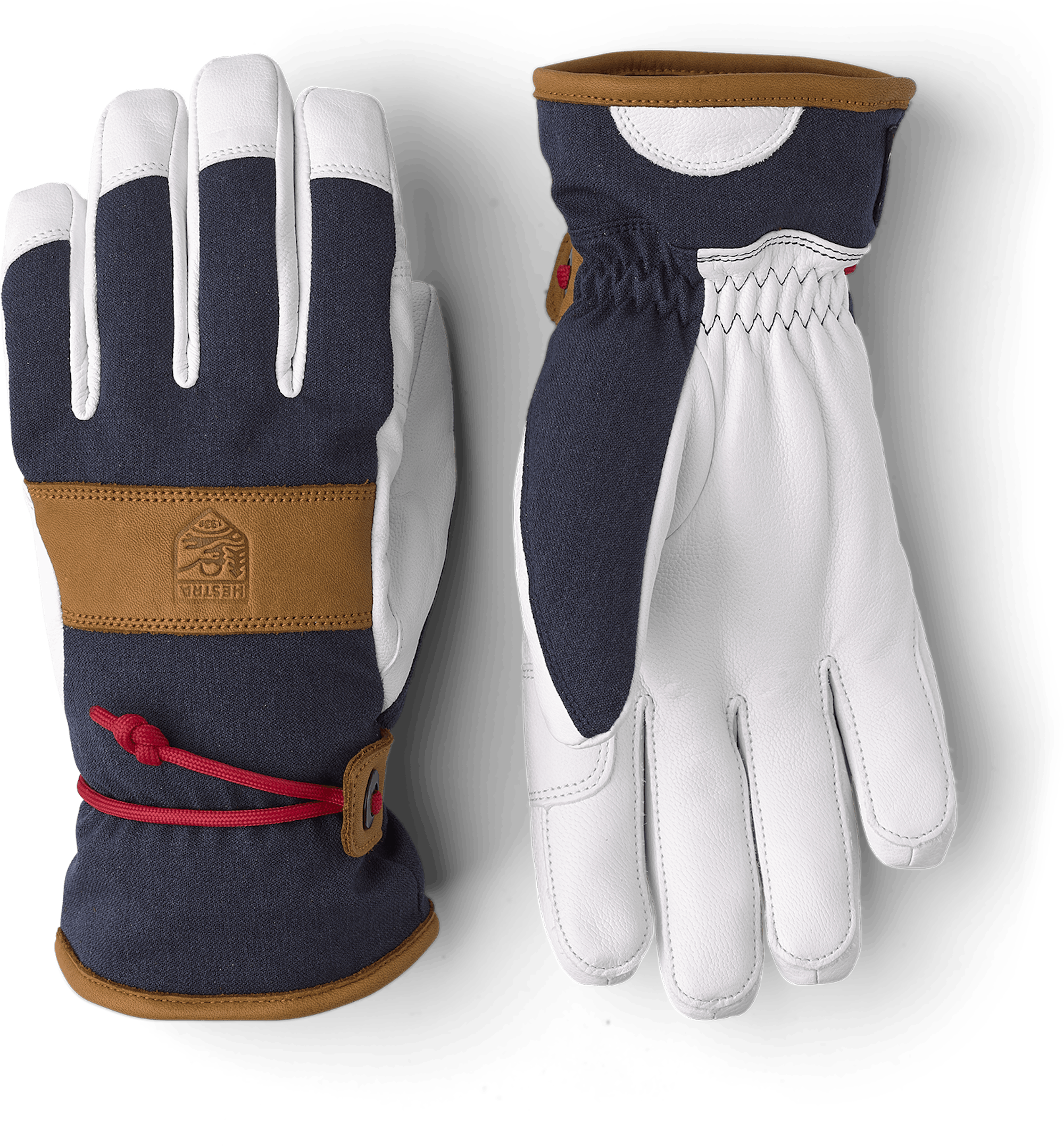 Dark blue ski glove with white goat leather palm and wrist strap (1 of 8)